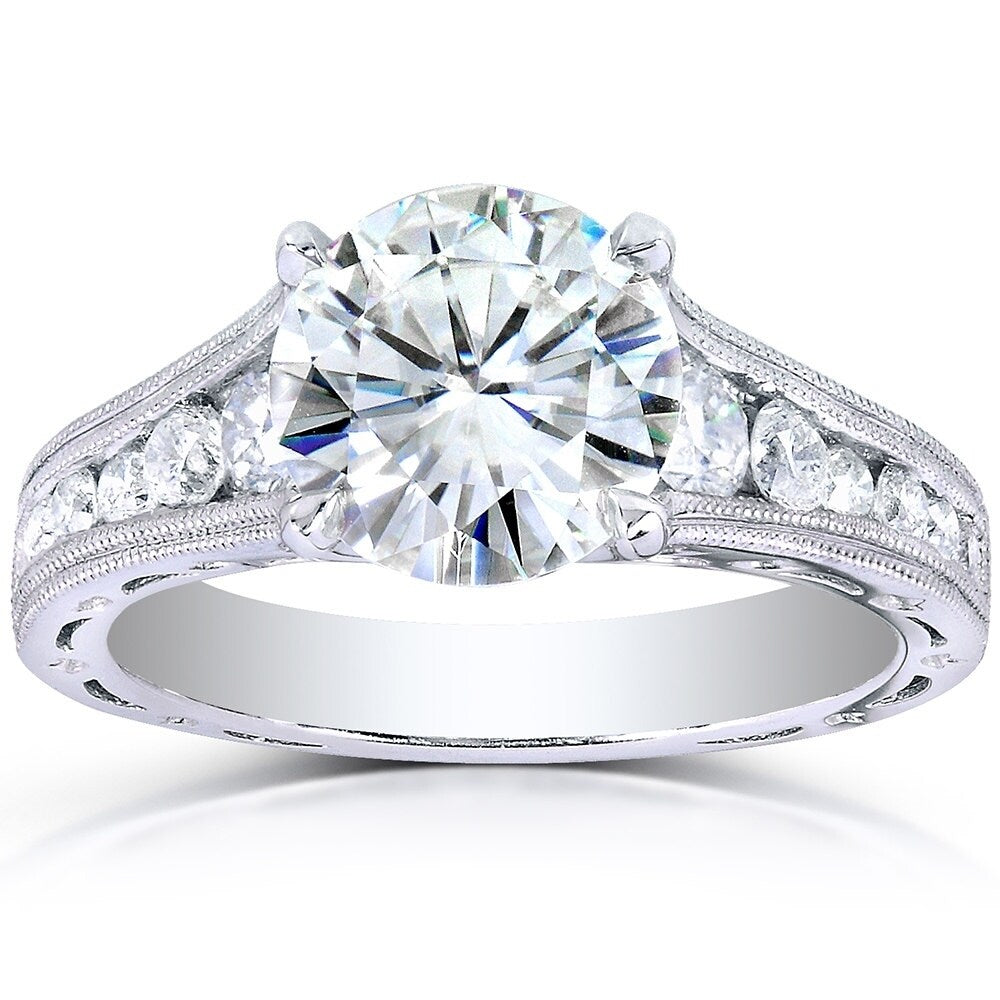 Annello By Kobelli 14K White Gold 2 2 5Ct Tgw Moissanite And Channel Diamonds Vintage Engagement Ring