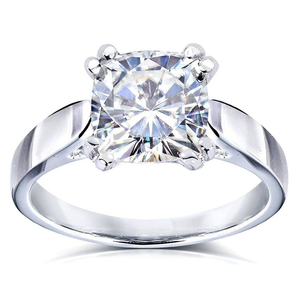 Annello By Kobelli 14K White Gold 2 Carat Cushion Moissanite Solitaire 4 Prong Peg Head Engagement Ring Hi Vs
