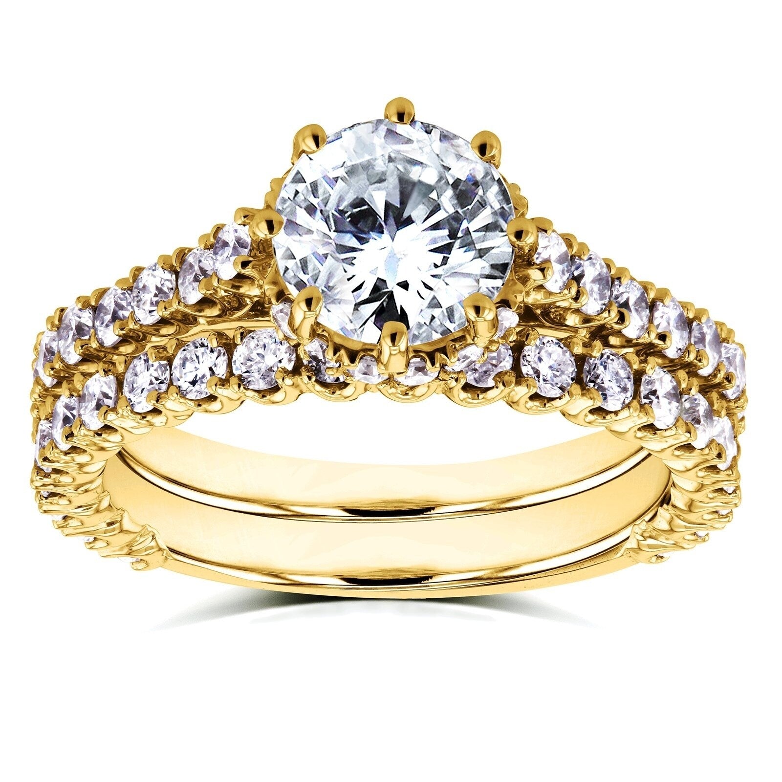 Annello By Kobelli 14K Yellow Gold 2 1 10Ct Tdw Round Brilliant Diamond 8 Prong Center Standing Halo Bridal Set H I I1 I2