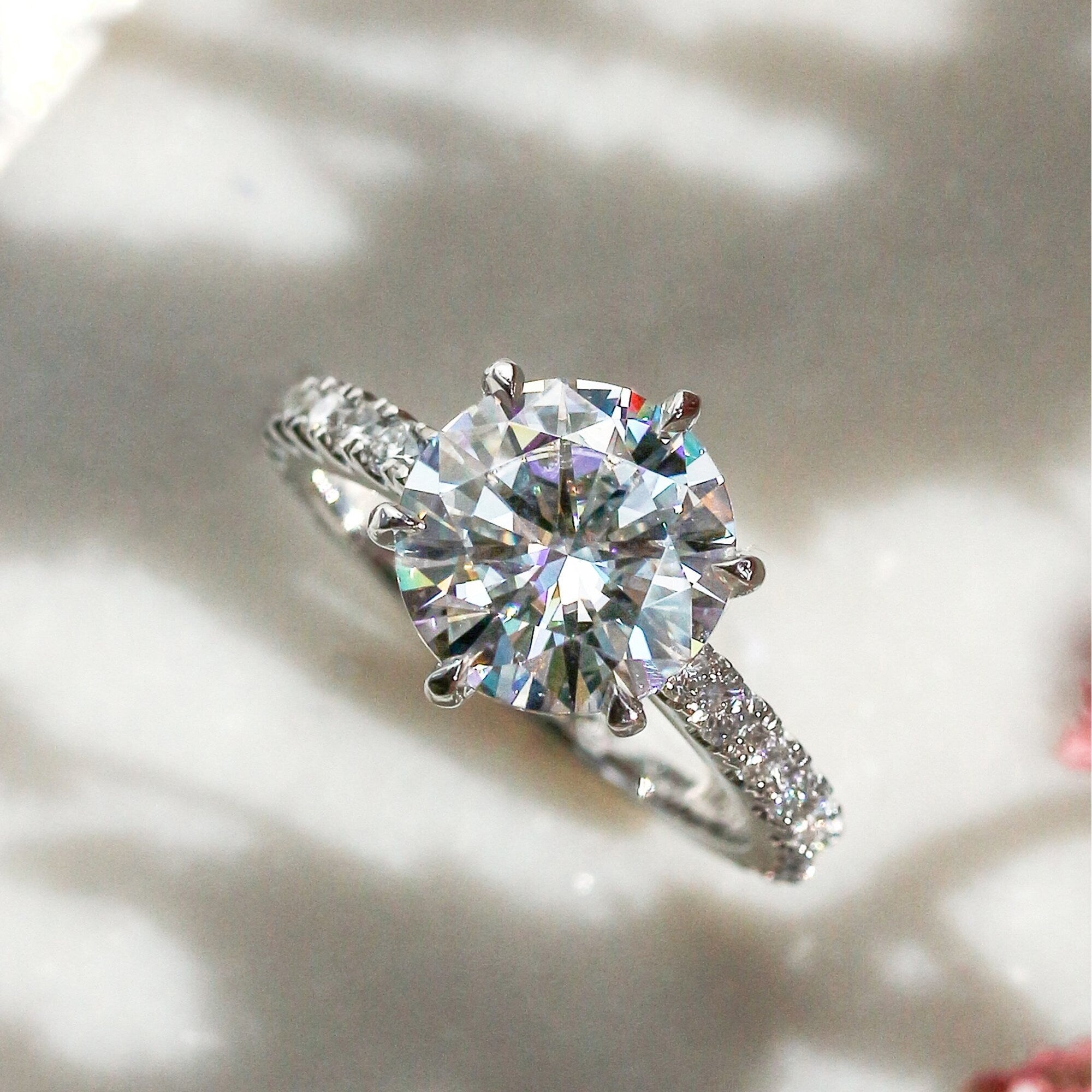 Annello By Kobelli 3.10 Carat Round Moissanite And 1 2Ct Lab Grown Diamond 6 Prong Engagement Ring In 14K Gold Ghi Vs