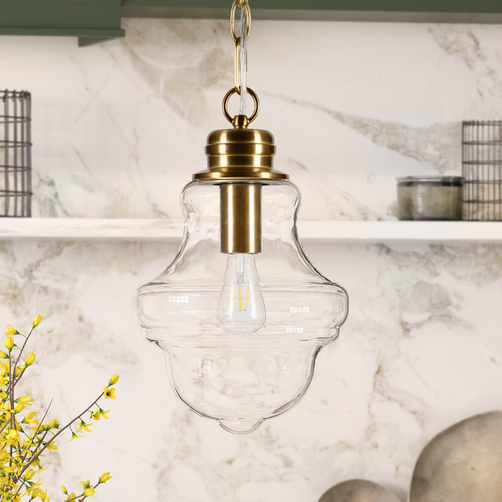 Annie Brass And Clear Glass Pendant Brass Clear