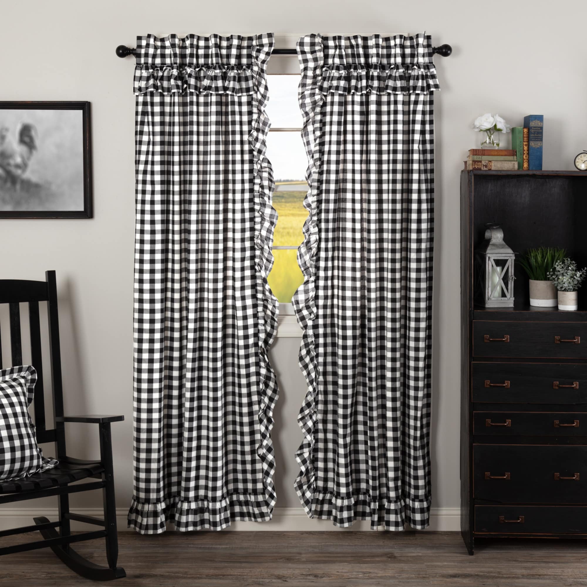 Vhc Brands Farmhouse Annie Buffalo Cotton Check Panel Pair With Rod Pocket