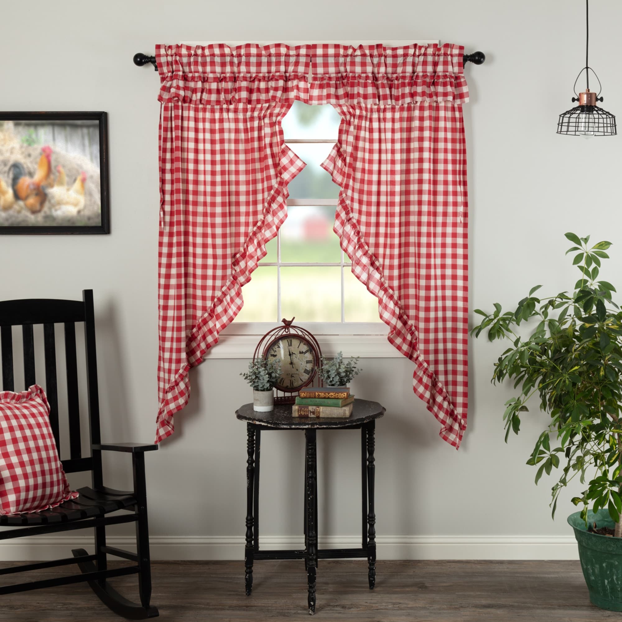 Vhc Brands Farmhouse Prairie Annie Buffalo Cotton Checkered Ruffled Curtain Pair