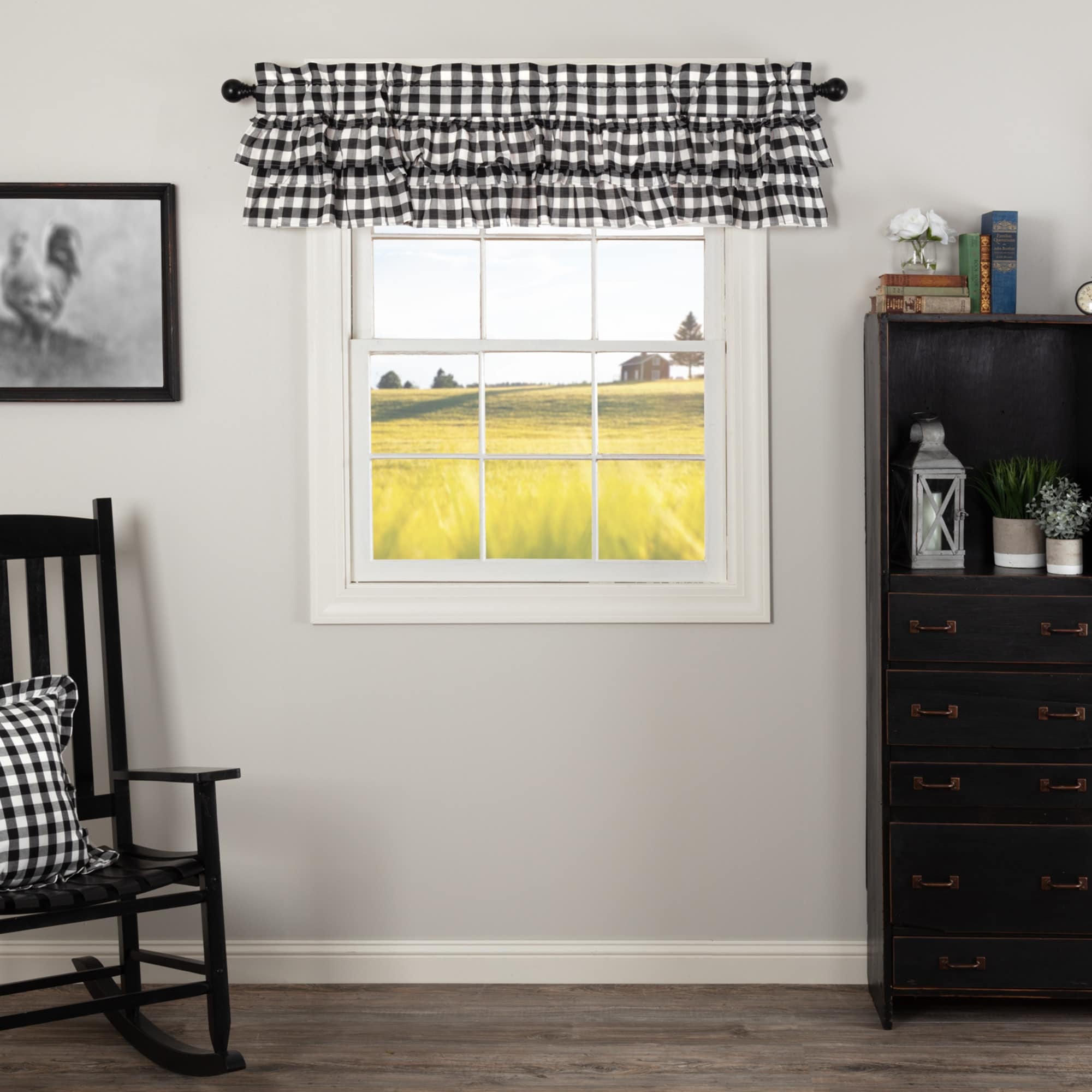 Vhc Brands Farmhouse Kitchen Annie Buffalo Checkered Cotton Ruffled Valance Curtains