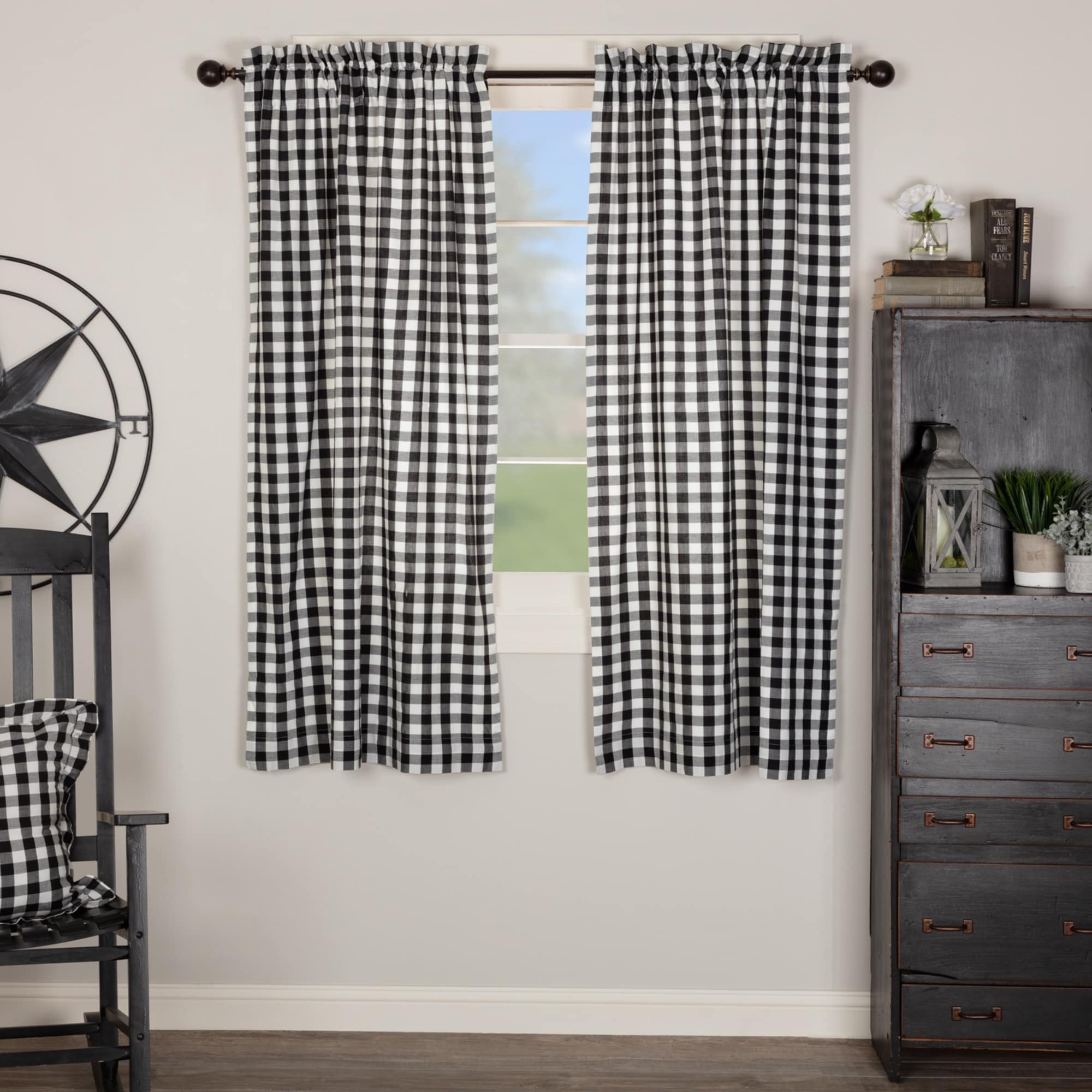 Annie Buffalo Check Lined Short Curtain Panel Set Of 2 63 X 36