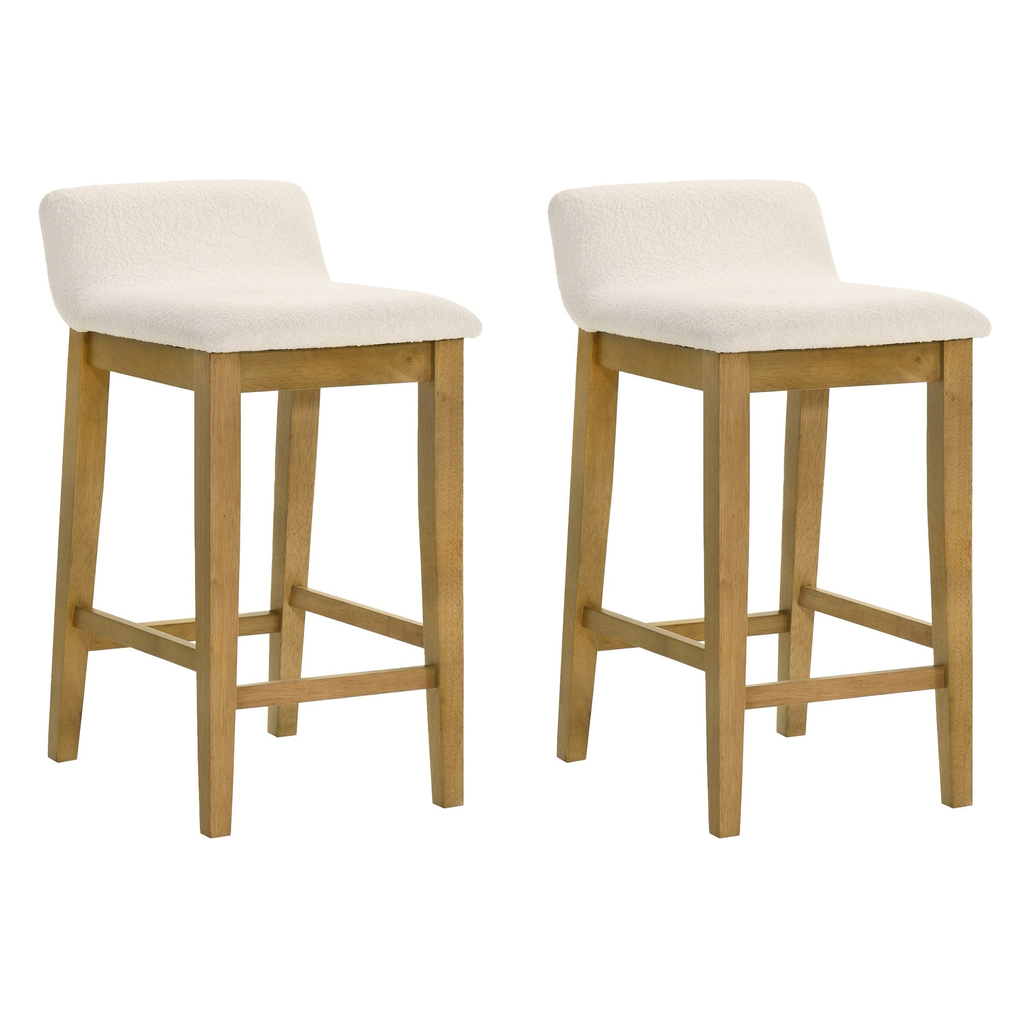 Annikah Low Back Boucle Bar Stool Counter Height Kitchen Barstool With Wood Legs