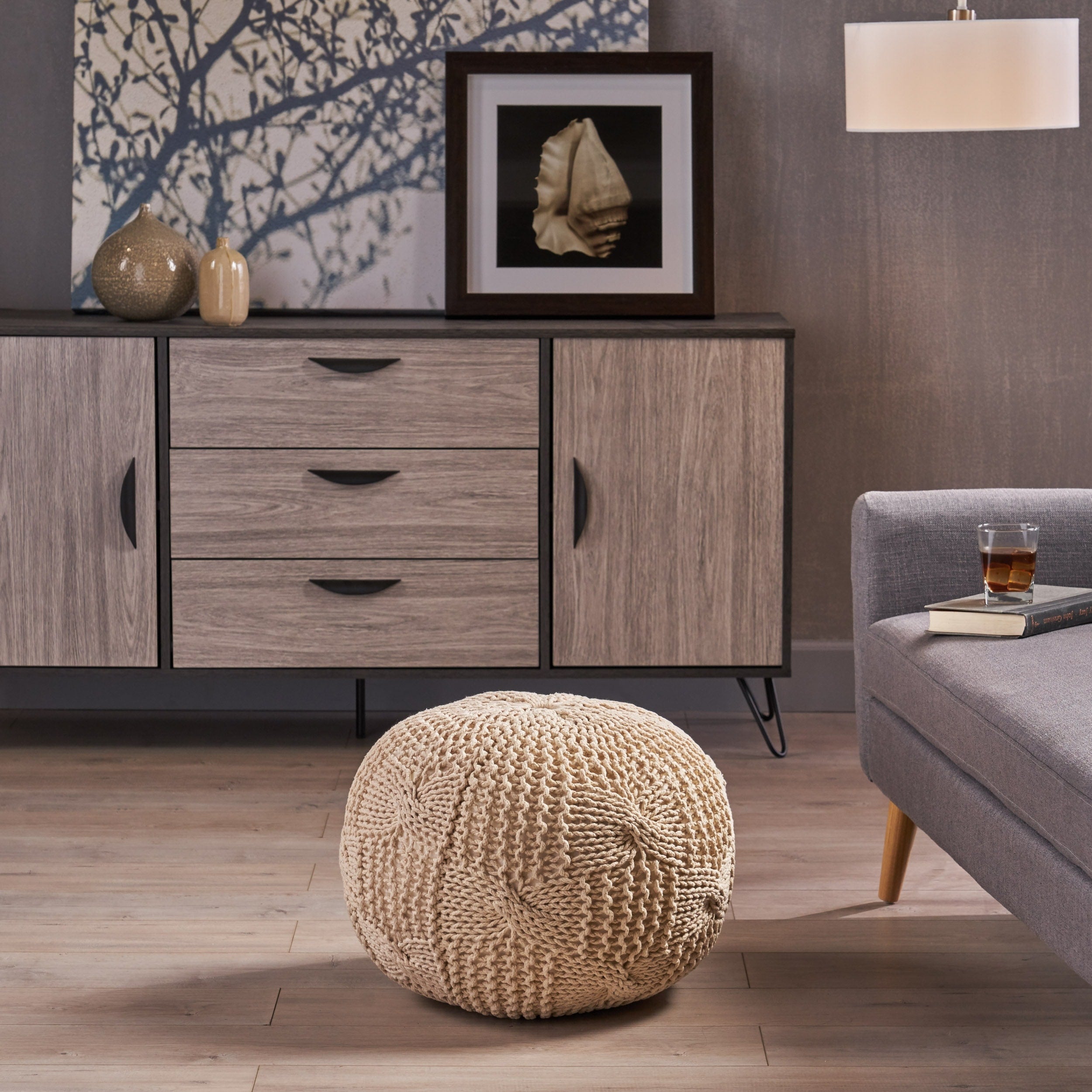 Anouk Knitted Cotton Pouf By Christopher Knight Home