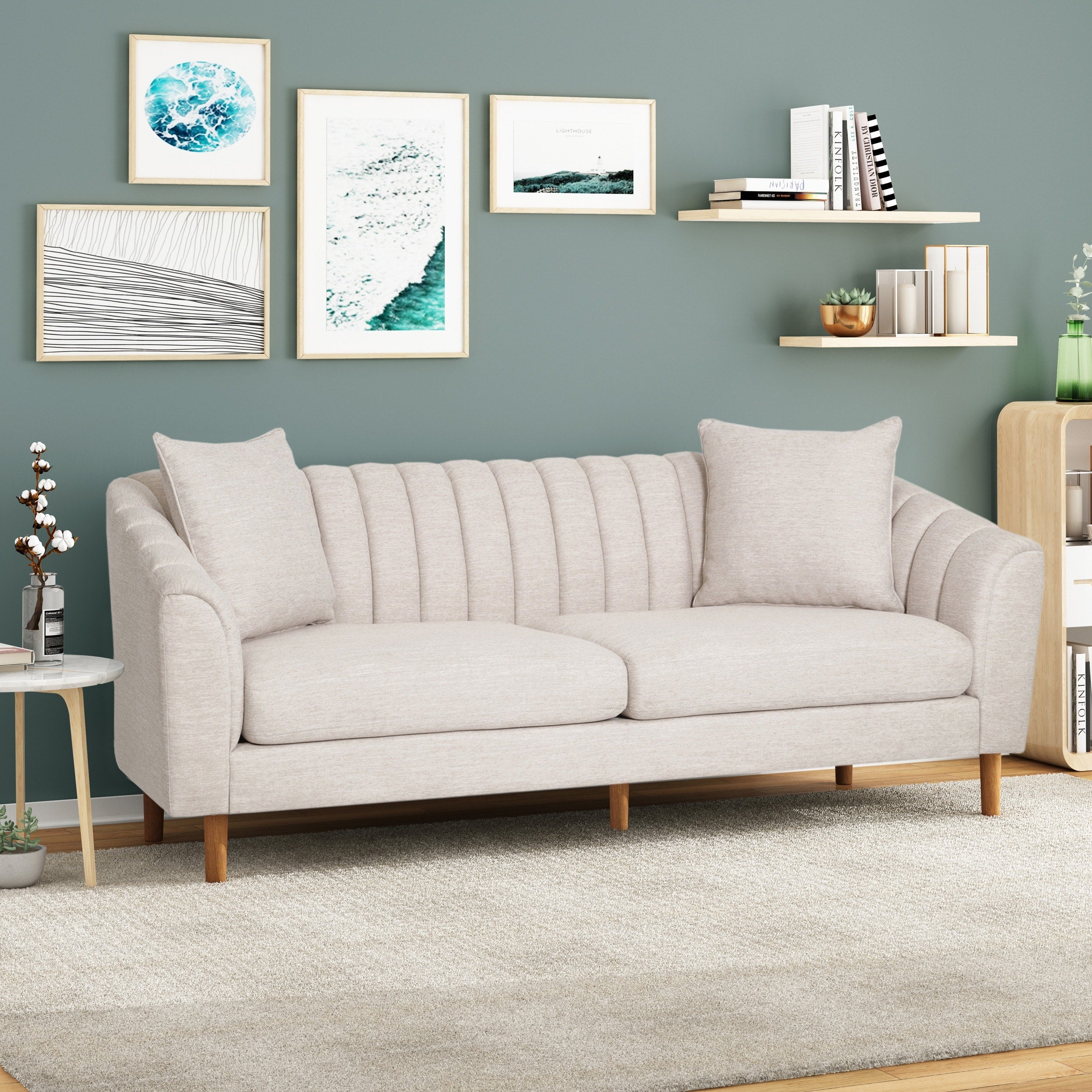 Ansonia Contemporary 3 Seater Fabric Sofa By Christopher Knight Home