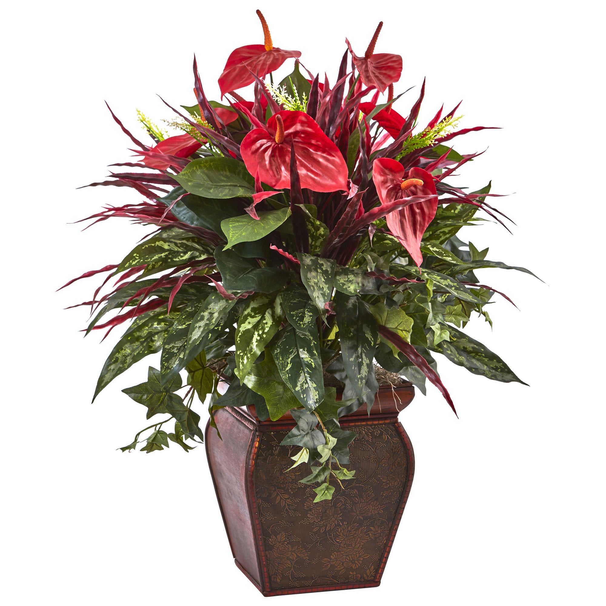 Nearly Natural Anthurium Mixed Plant With Planter