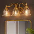 Anti Rust Clear Glass 3 Light Vanity Light Brushed Nickel Brushed Brass Wall Mount For Bathroom