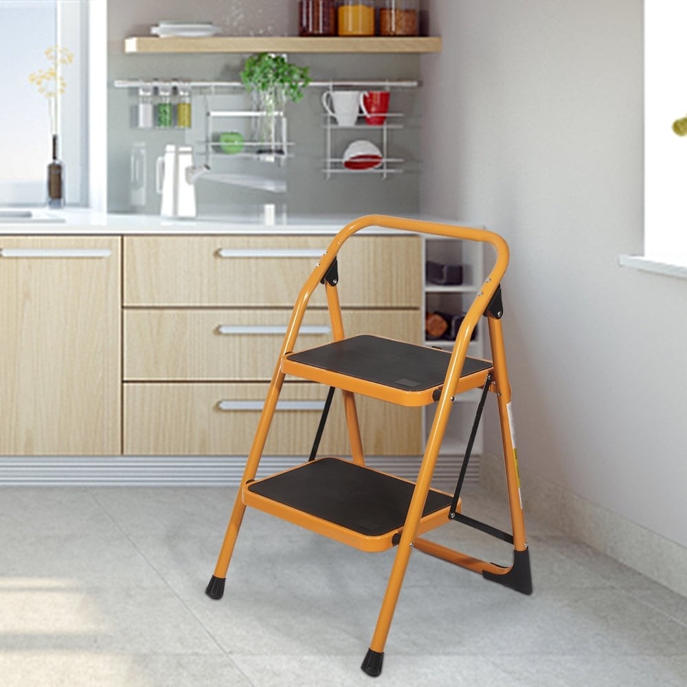 Anti Slip 2 Step Ladder Folding Step Stool 330Lbs Max Capacity Yellow