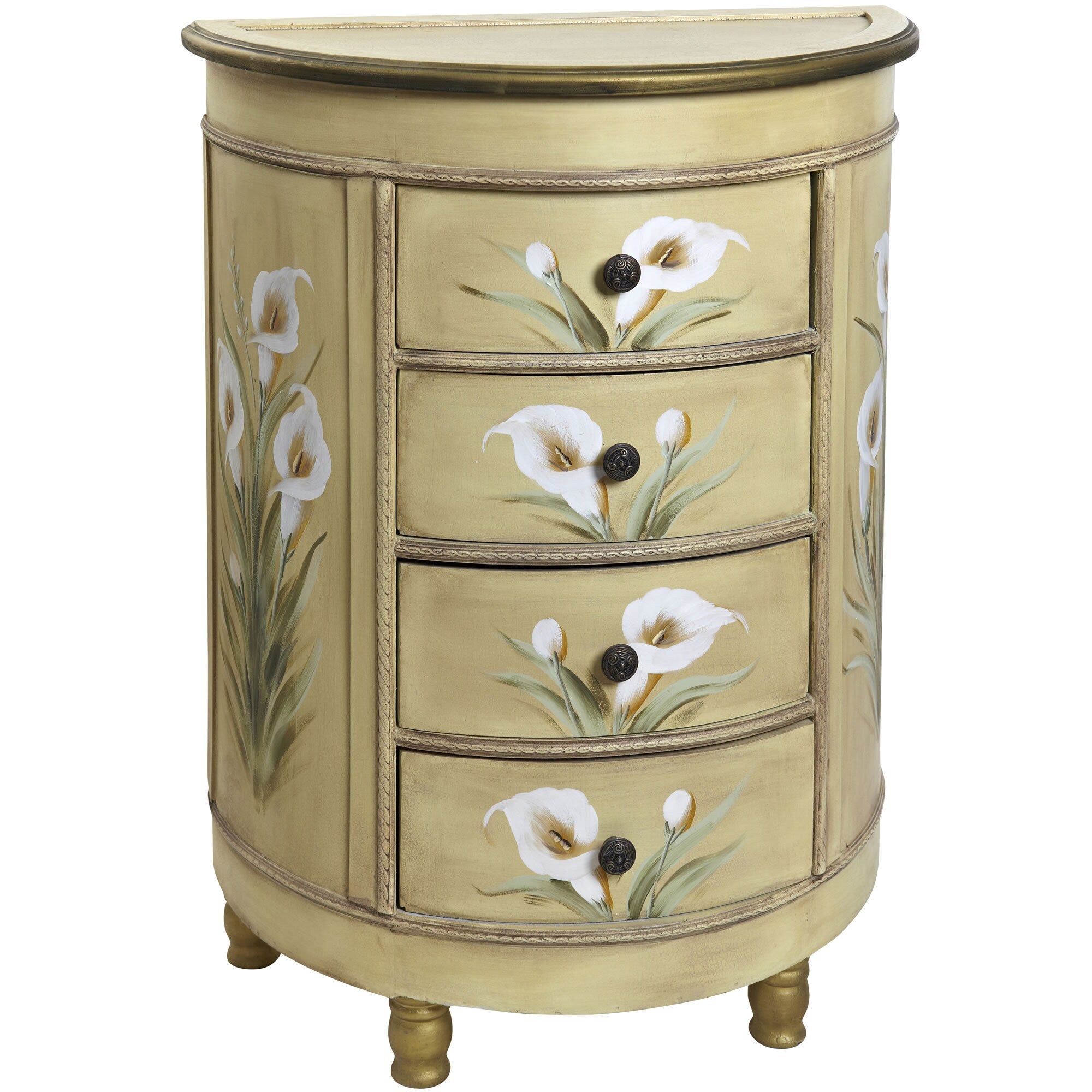Antique Accessory Table With Calla Lily Floral Art