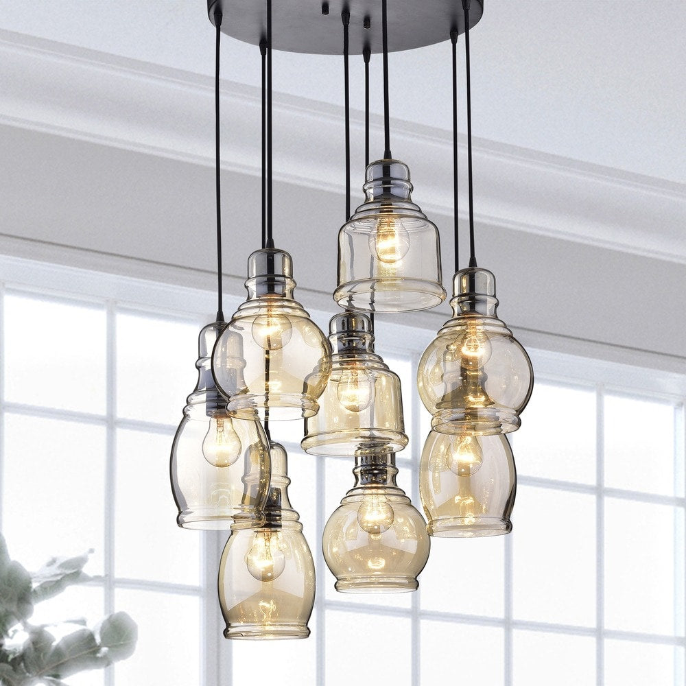 Mariana Cognac Glass Cluster Pendant In Antique Black Finish