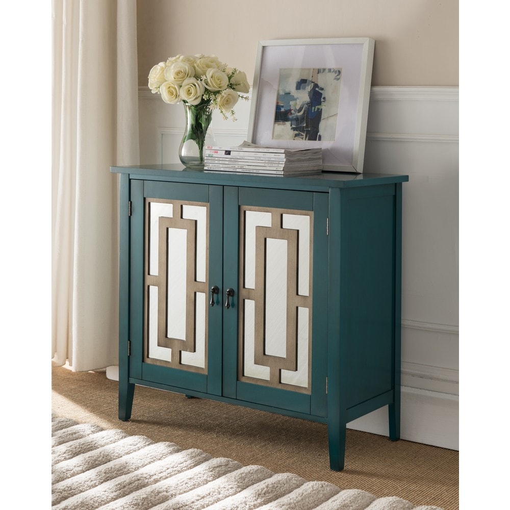 K And B Furniture Co Inc. Antique Blue Wood Door Console Table