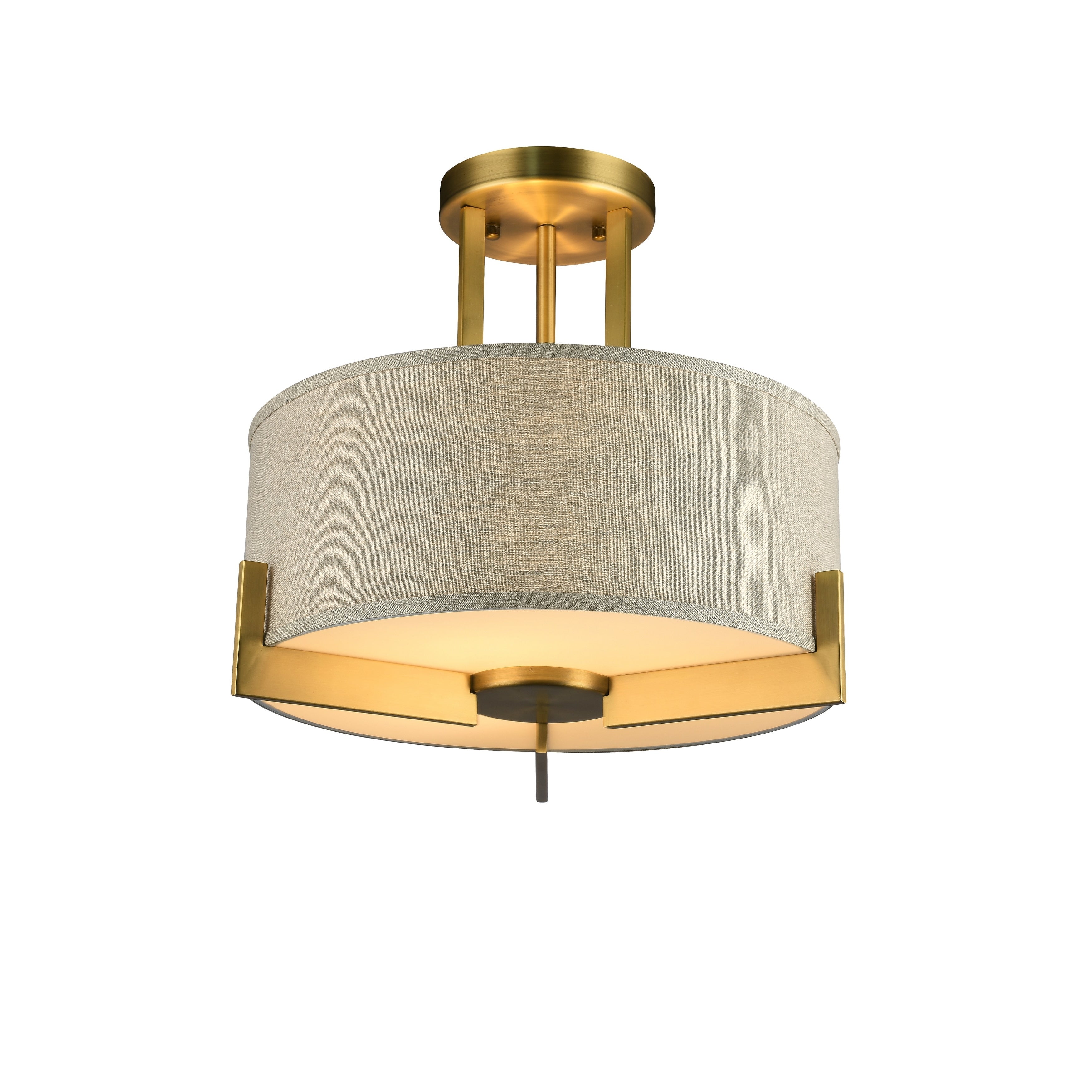 Antique Brass Metal Flush Mount With A Natural Linen Drum Shade