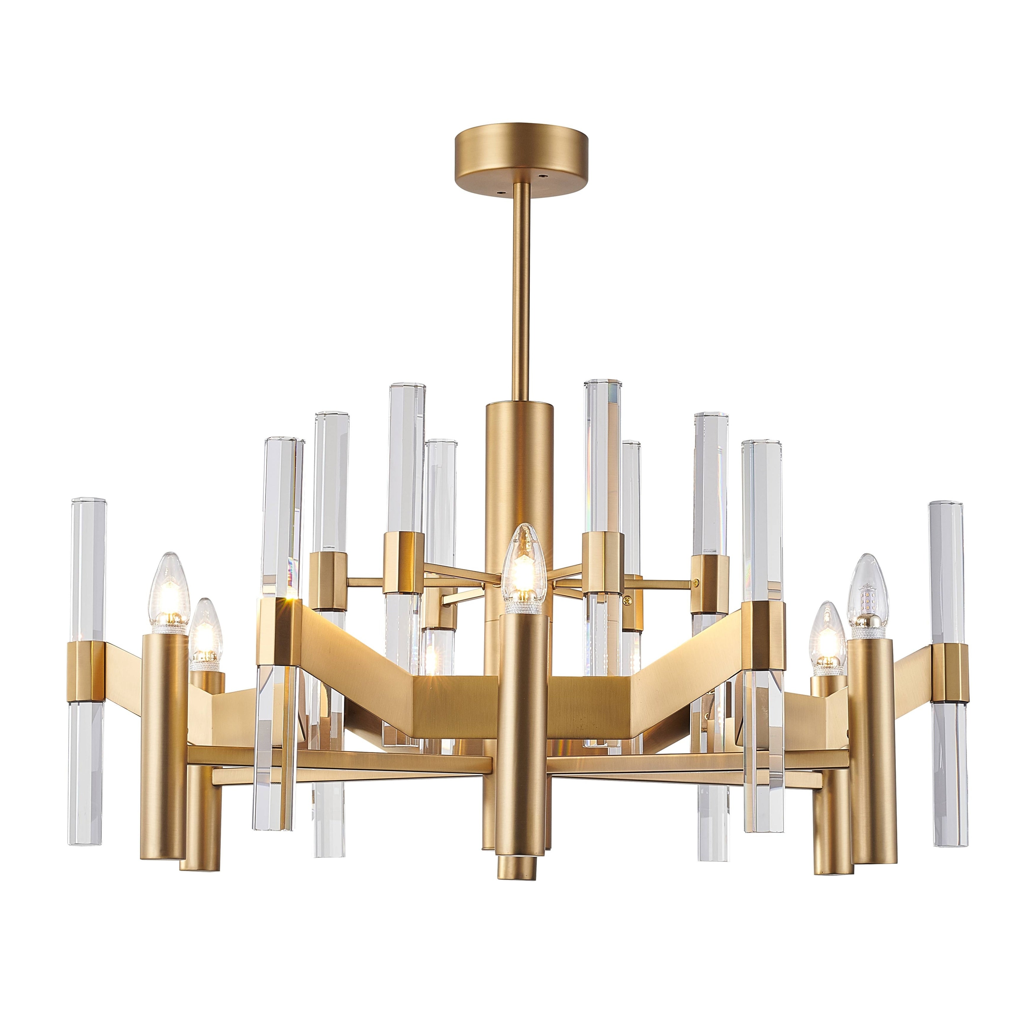 Antique Brass Metal Ceiling Fixture With Clear Crystal Rods