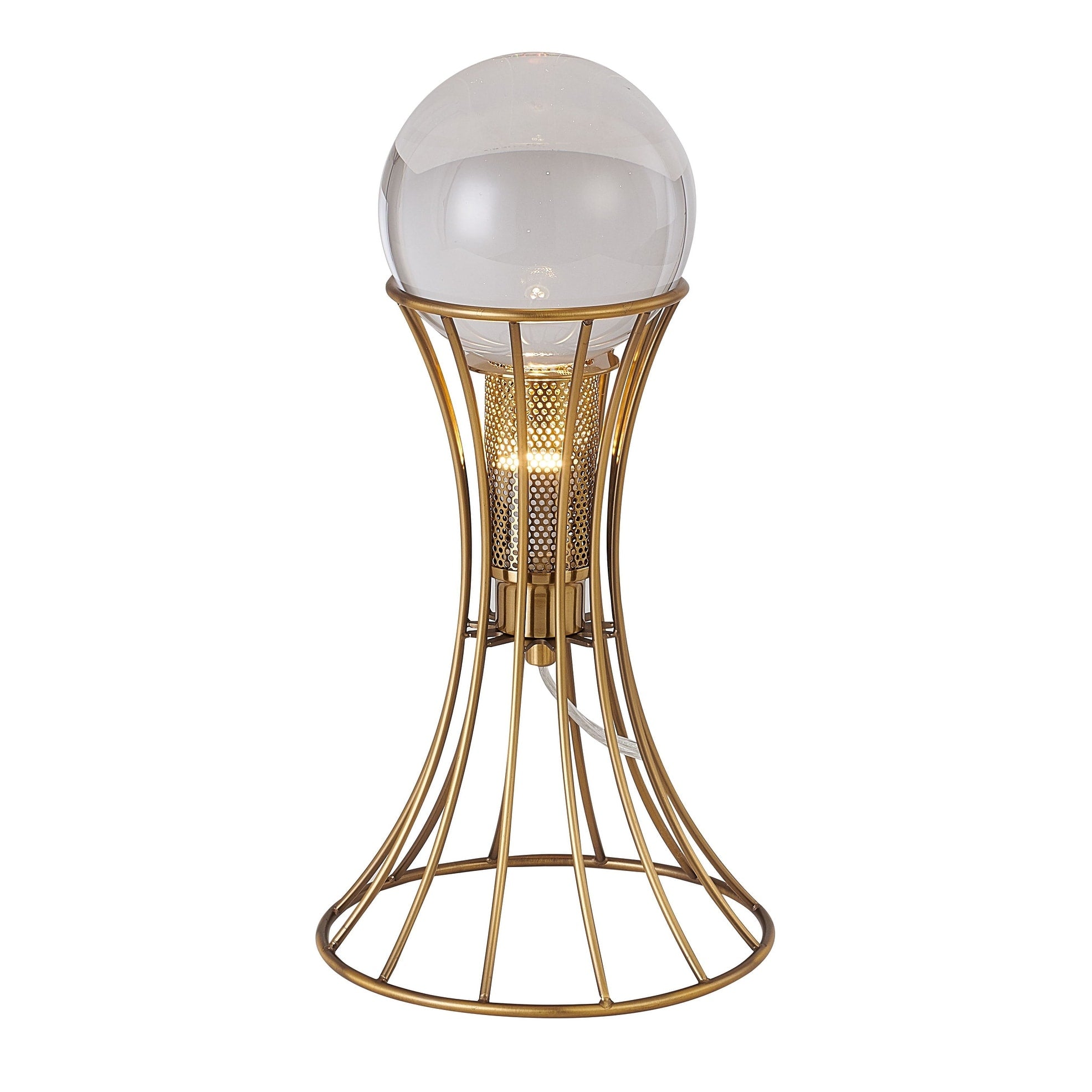 Antique Brass Metal Table Lamp With Crystal Ball
