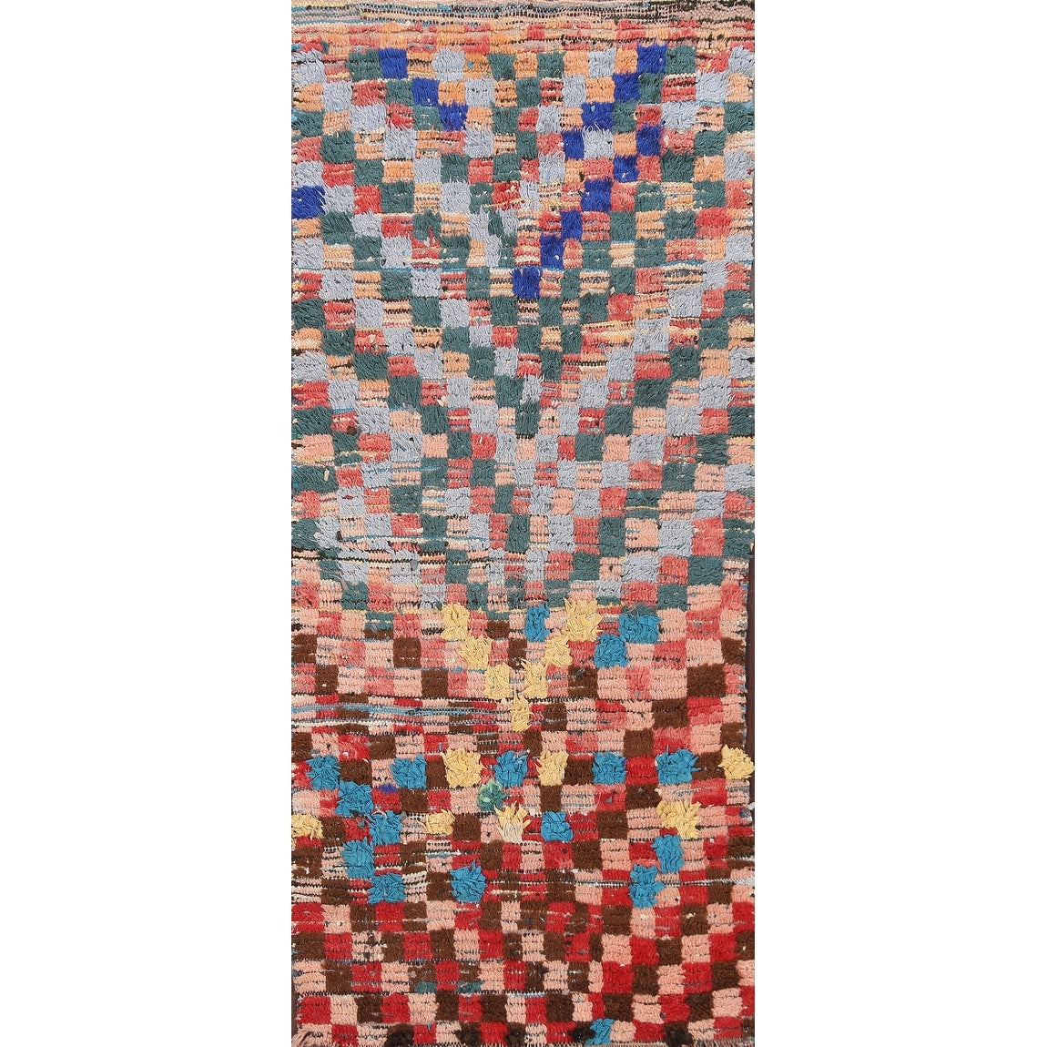 Antique Checkered Moroccan Oriental Area Rug Wool Hand Knotted 36 X 72