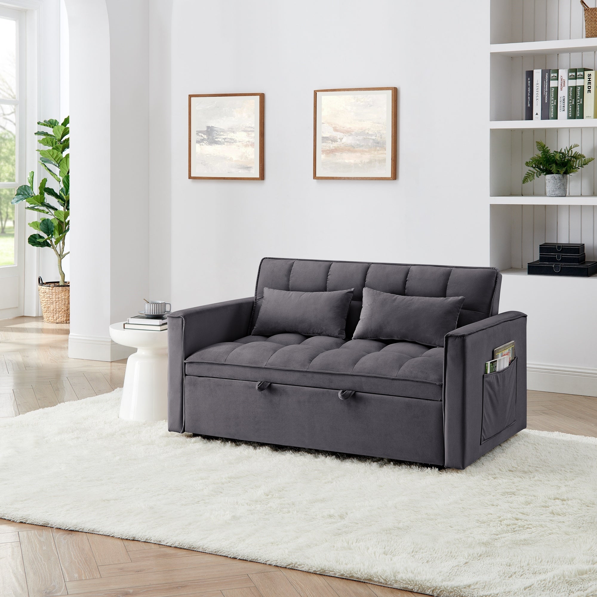 Antique Gray Convertible Sofa Bed With Usb Port Folding Loveseat Sleeper Sofa Couch With Adjustable Backrest