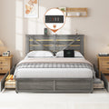 Antique Gray Full Storage Bed Frame With Storage Headboard Drawers