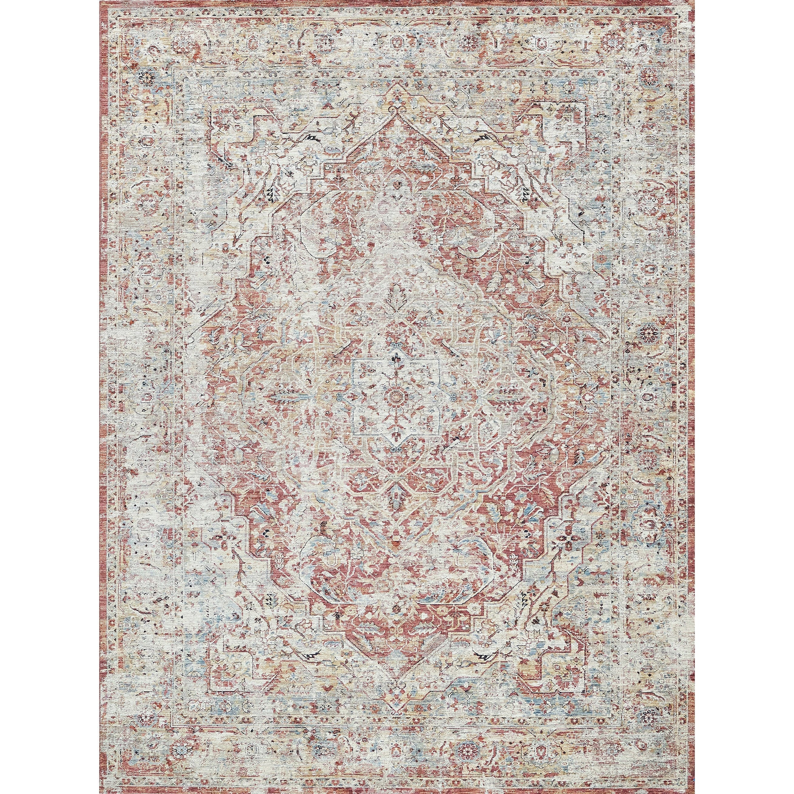 Antique Loom Power Loom Polyester Beige Rust Area Rug 2 X 3