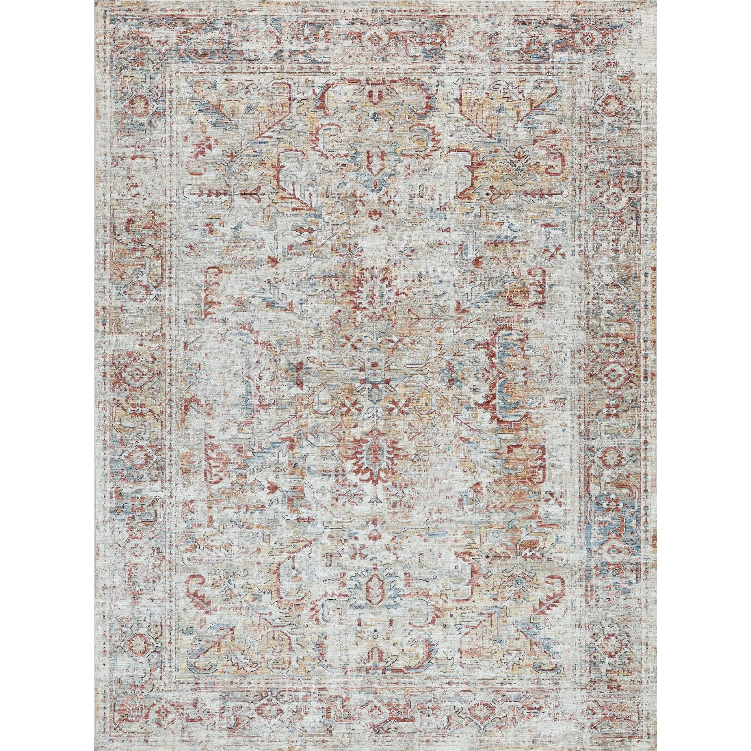 Antique Loom Power Loom Polyester Cream Rust Area Rug 2 X 3