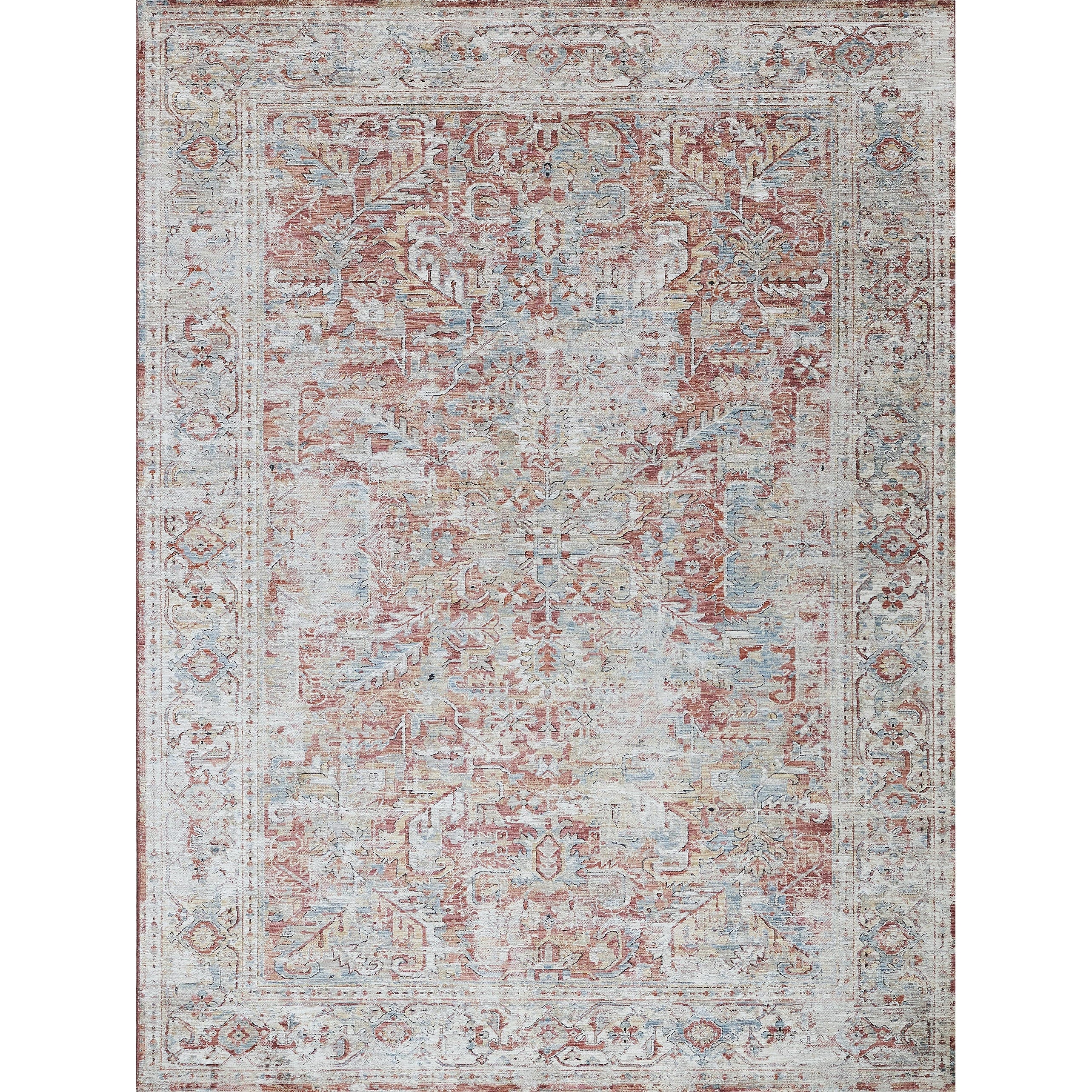 Antique Loom Power Loom Polyester Rust Beige Area Rug 2 X 3