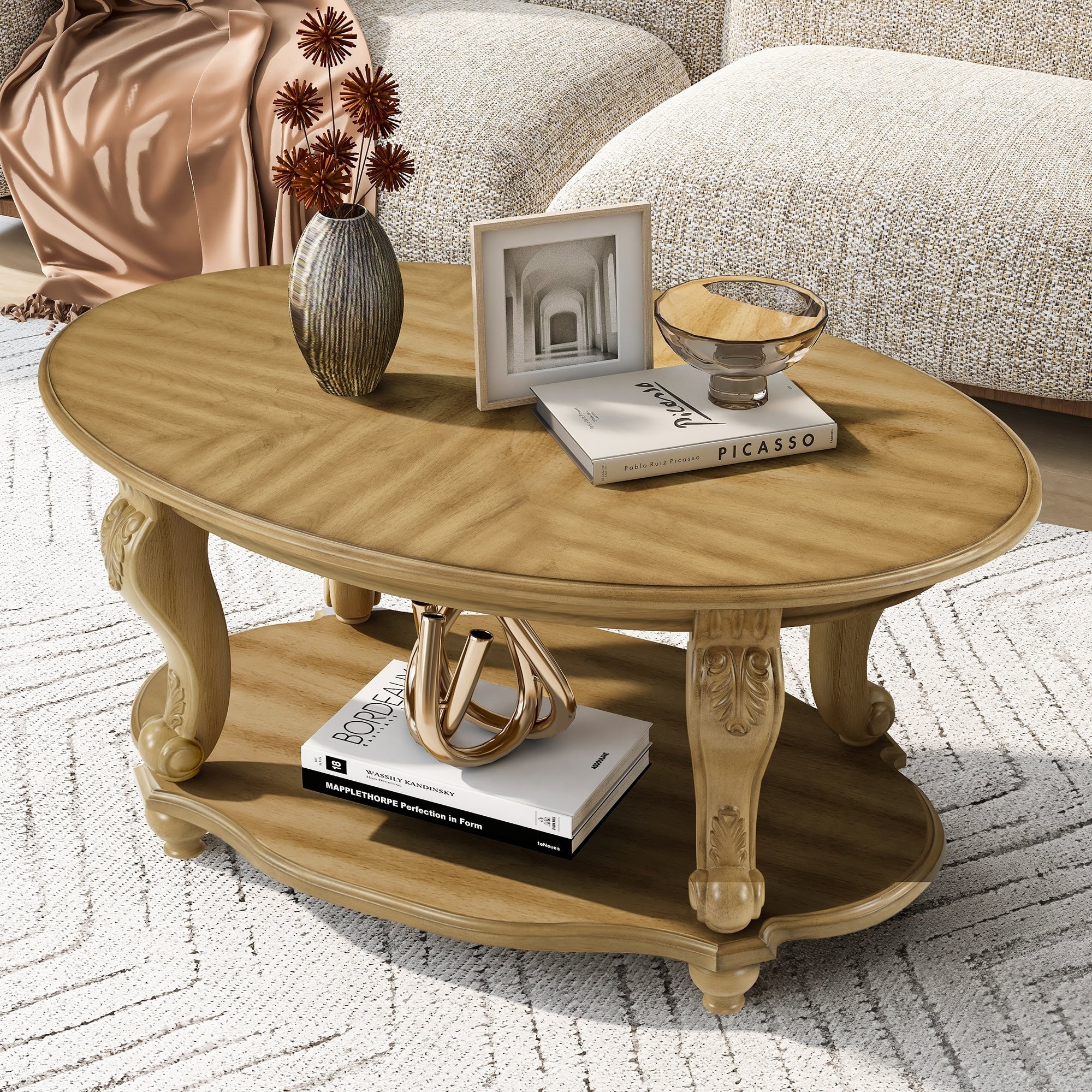 Antique Natural Cocktail Table Coffee Table With Open Storage Shelf Side Table Sofa Table Center Table