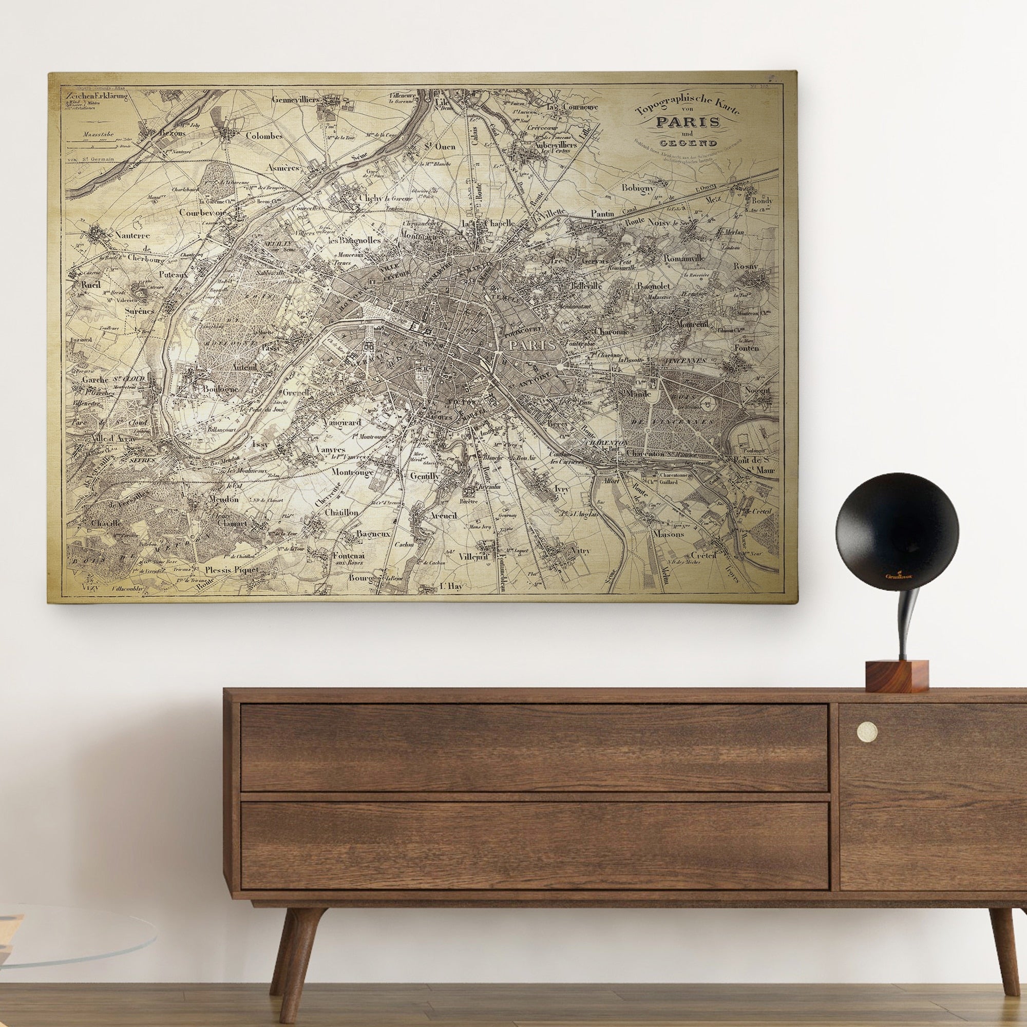 Antique Paris Stencil Map Premium Gallery Wrapped Canvas