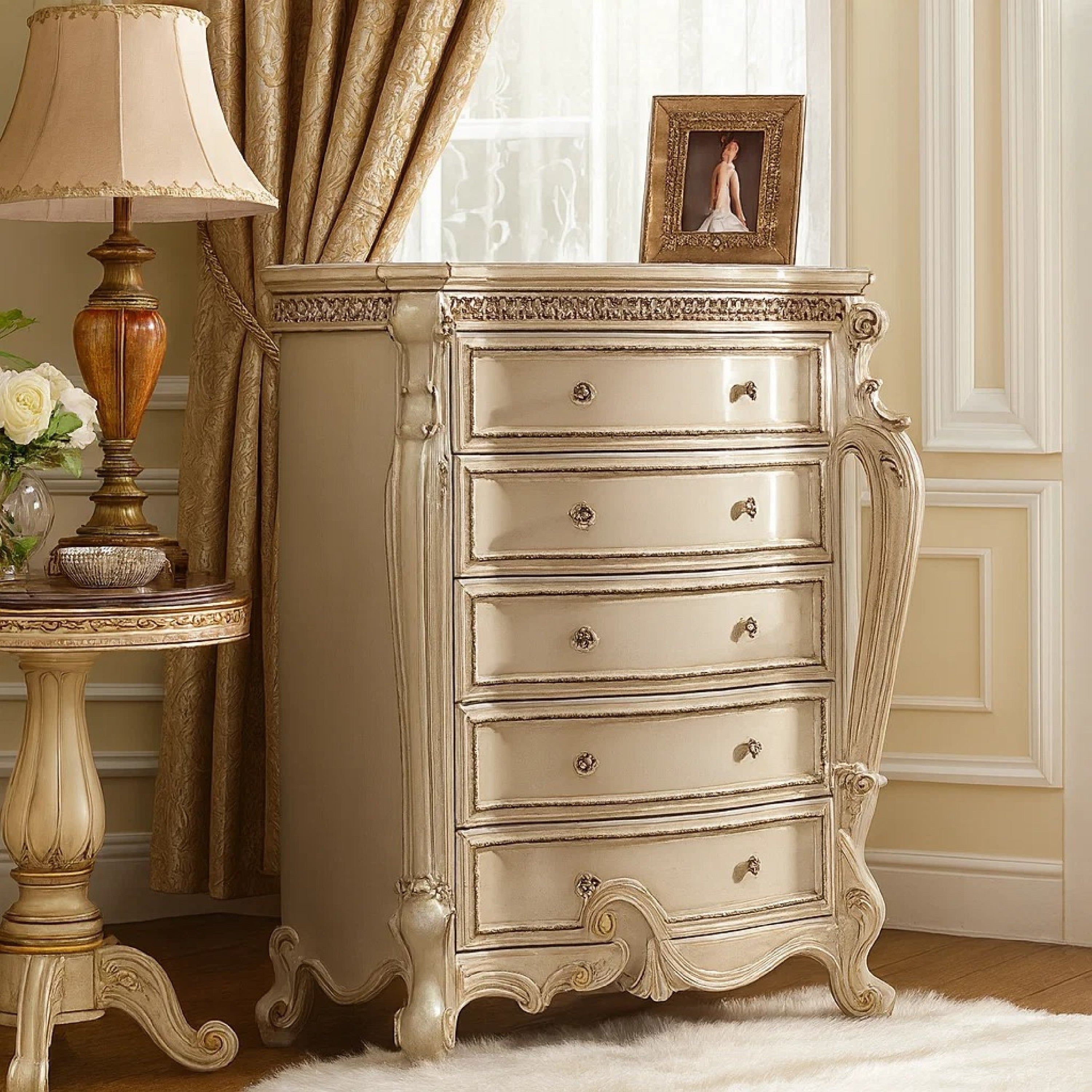 Five Drawer Chest With Cabriole Legs Antique Pearl Cherry Oak