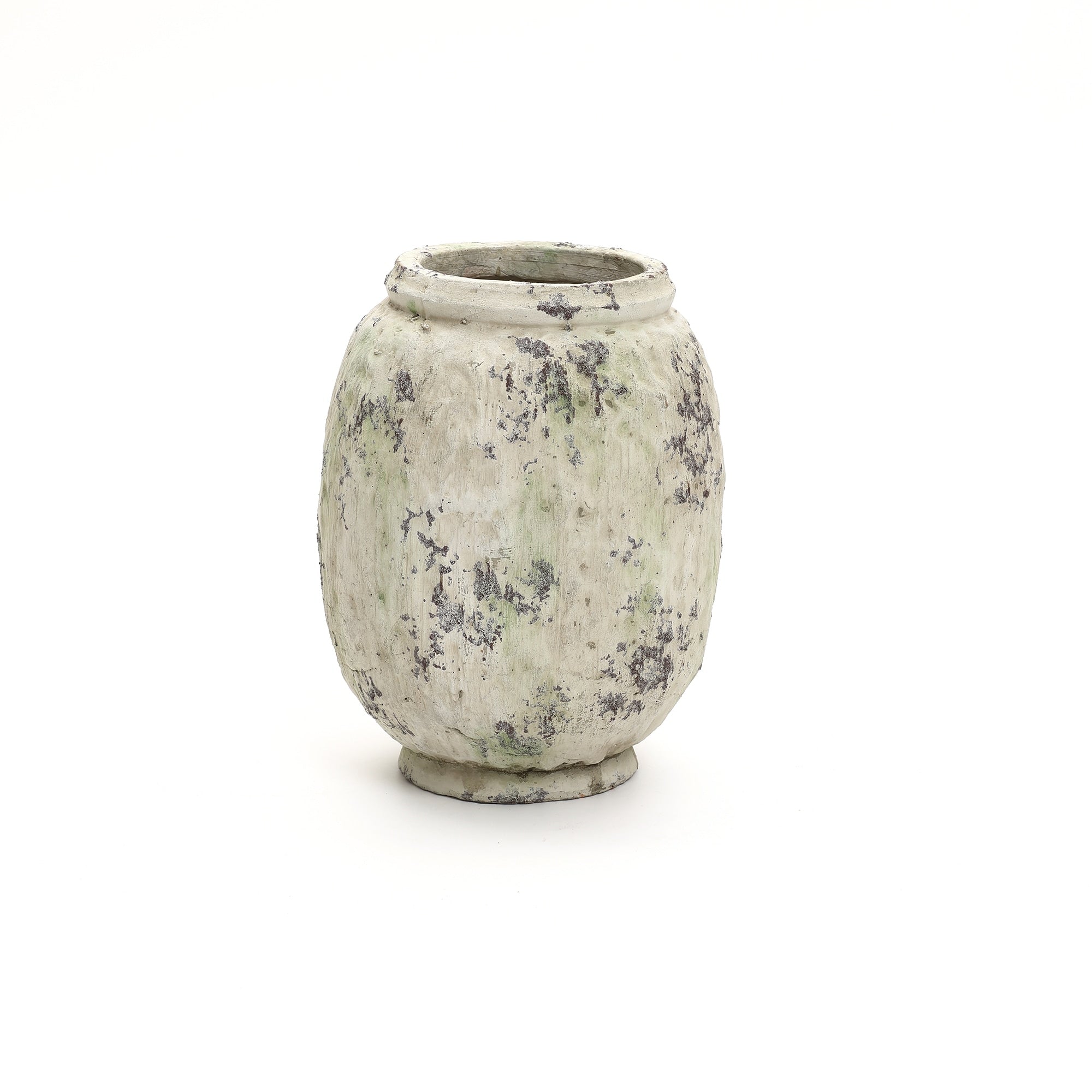 Antique Terracotta Vase 10 Tall Off White Pot With Mossy Green Patina