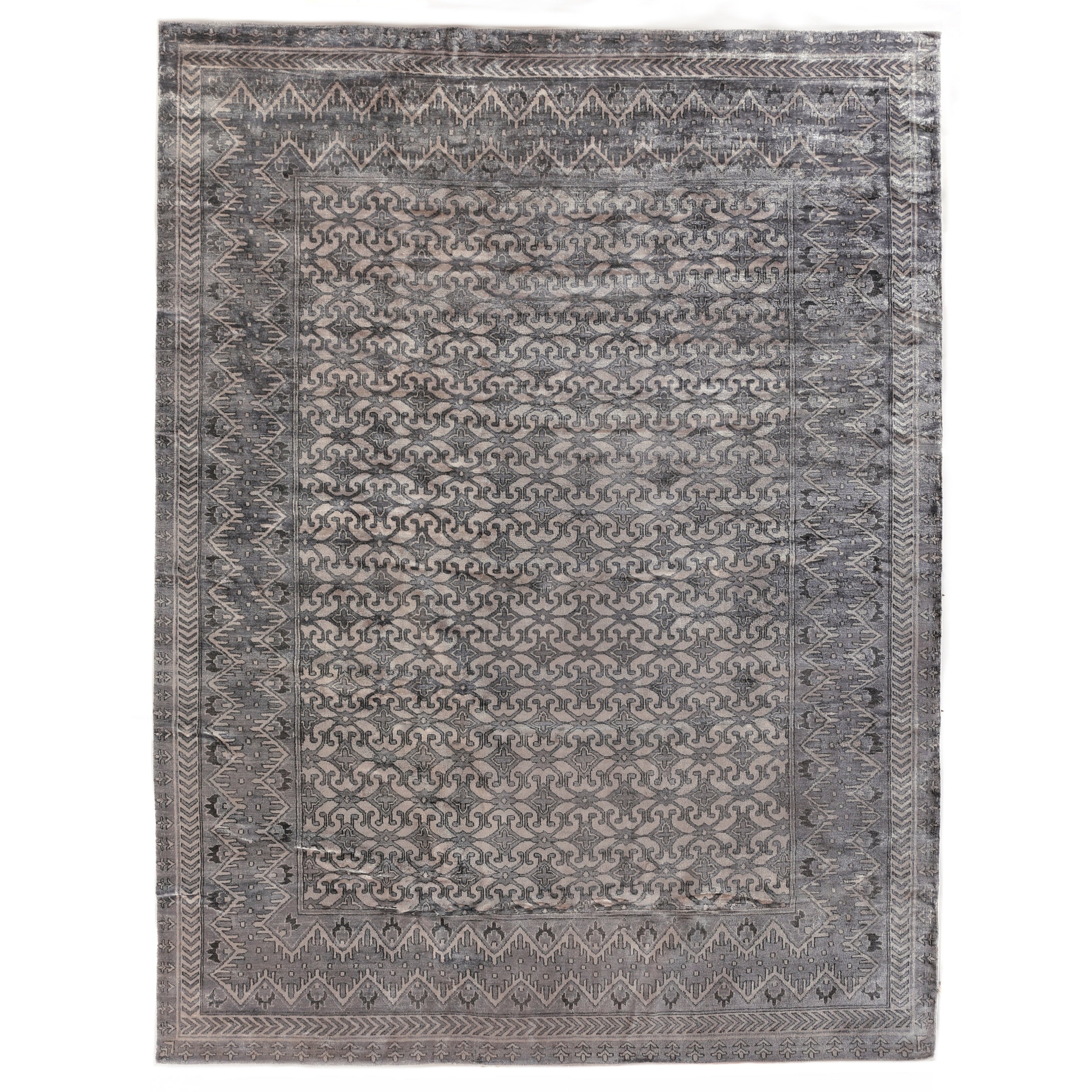 Antique Weave Bamboo Hand Knotted Bamboo Silk Ivory Silver Area Rug 6 X 9