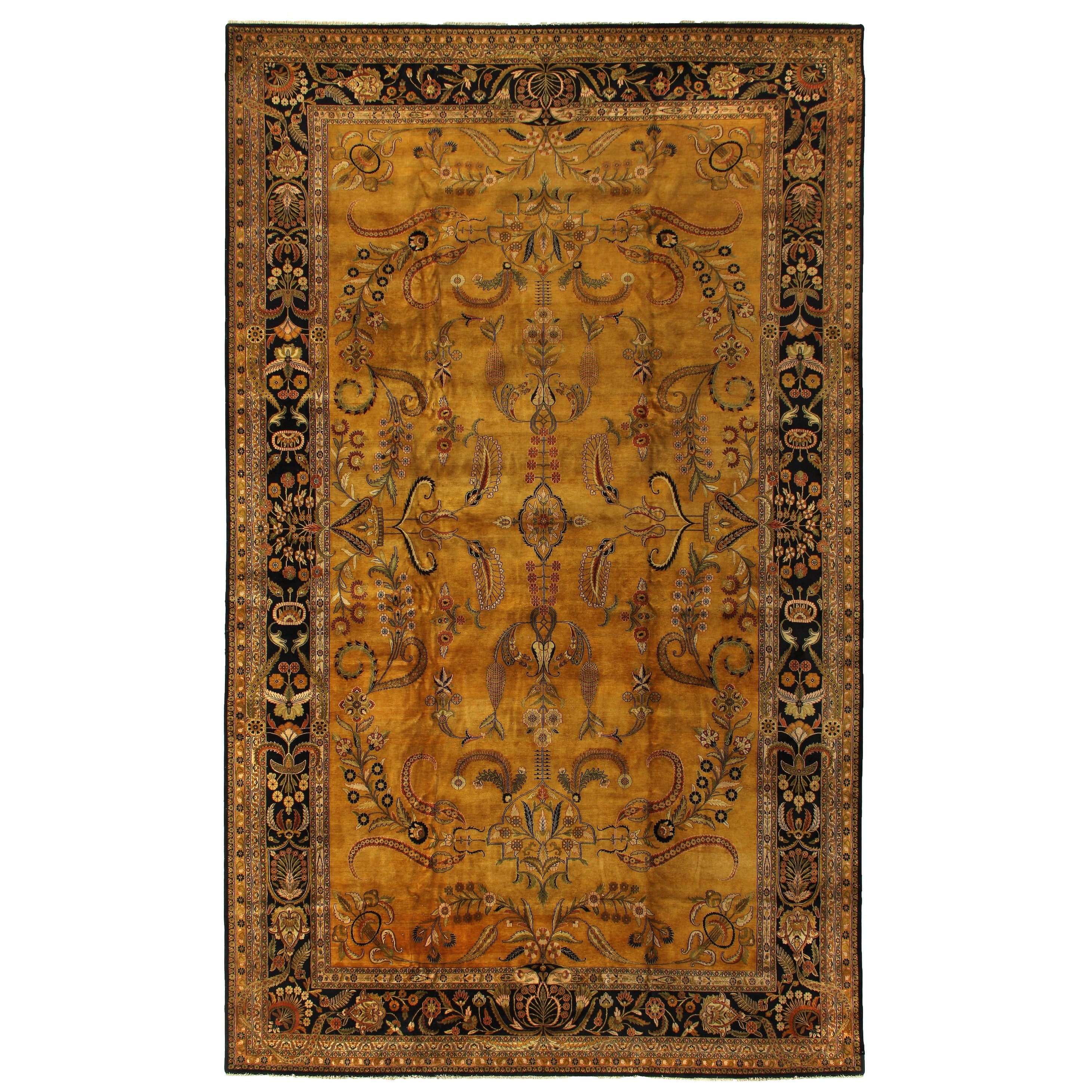 Antique Weave Mohajeran Hand Knotted New Zealand Wool Gold Black Area Rug