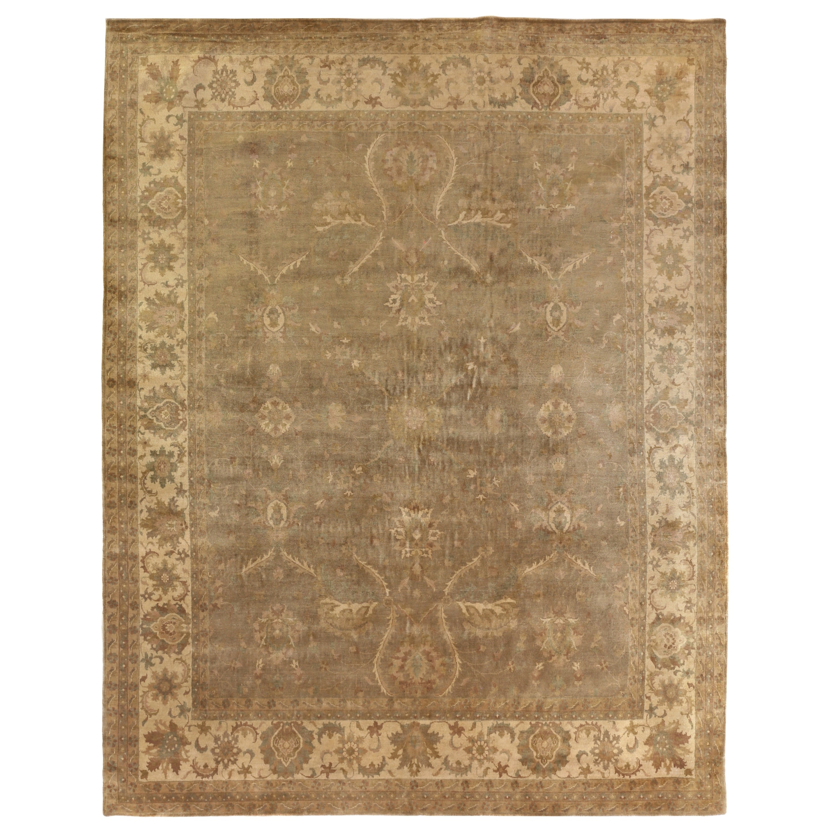 Antique Weave Oushak Hand Knotted New Zealand Wool Beige Ivory Area Rug 14 X 18