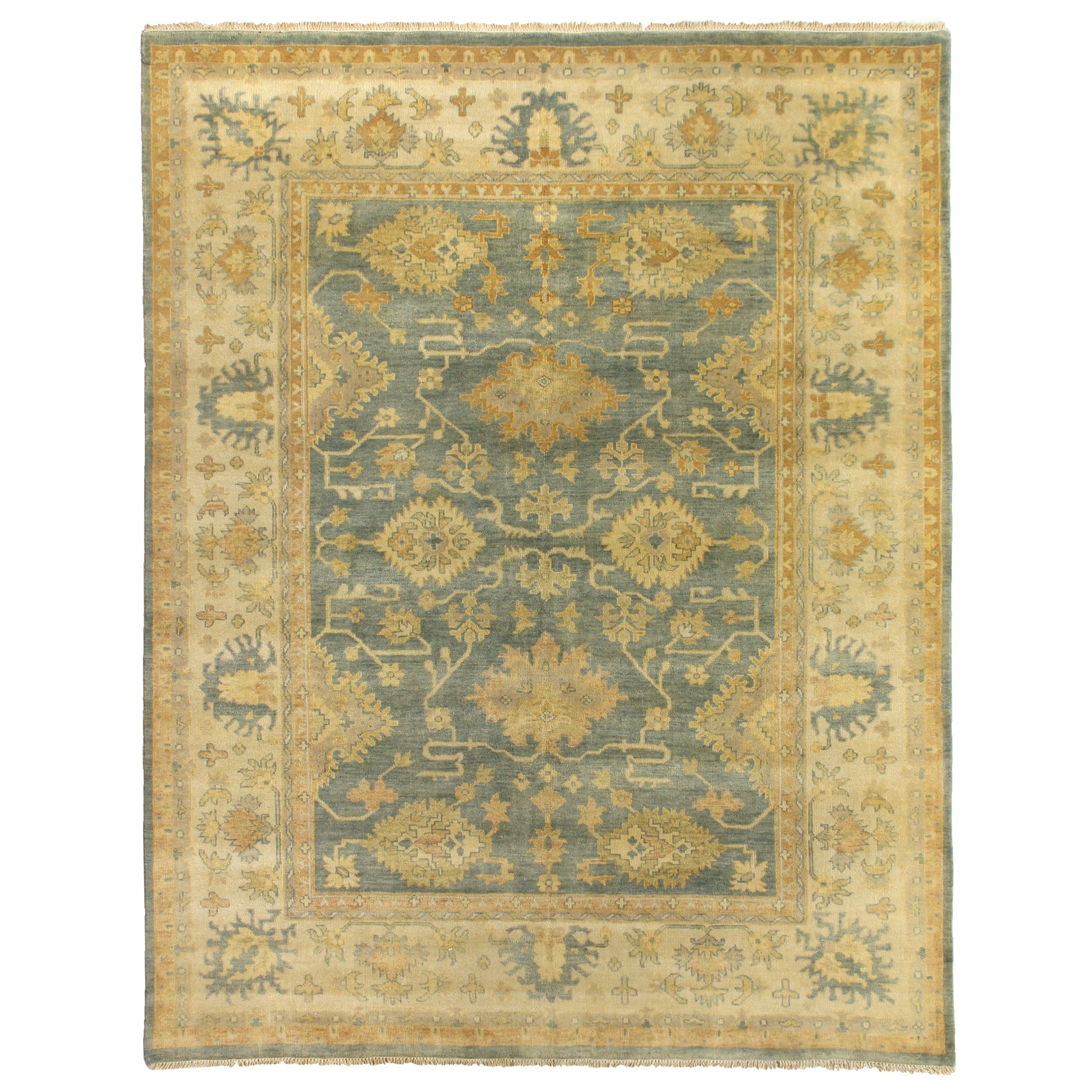 Antique Weave Oushak Hand Knotted New Zealand Wool Cobalt Ivory Area Rug