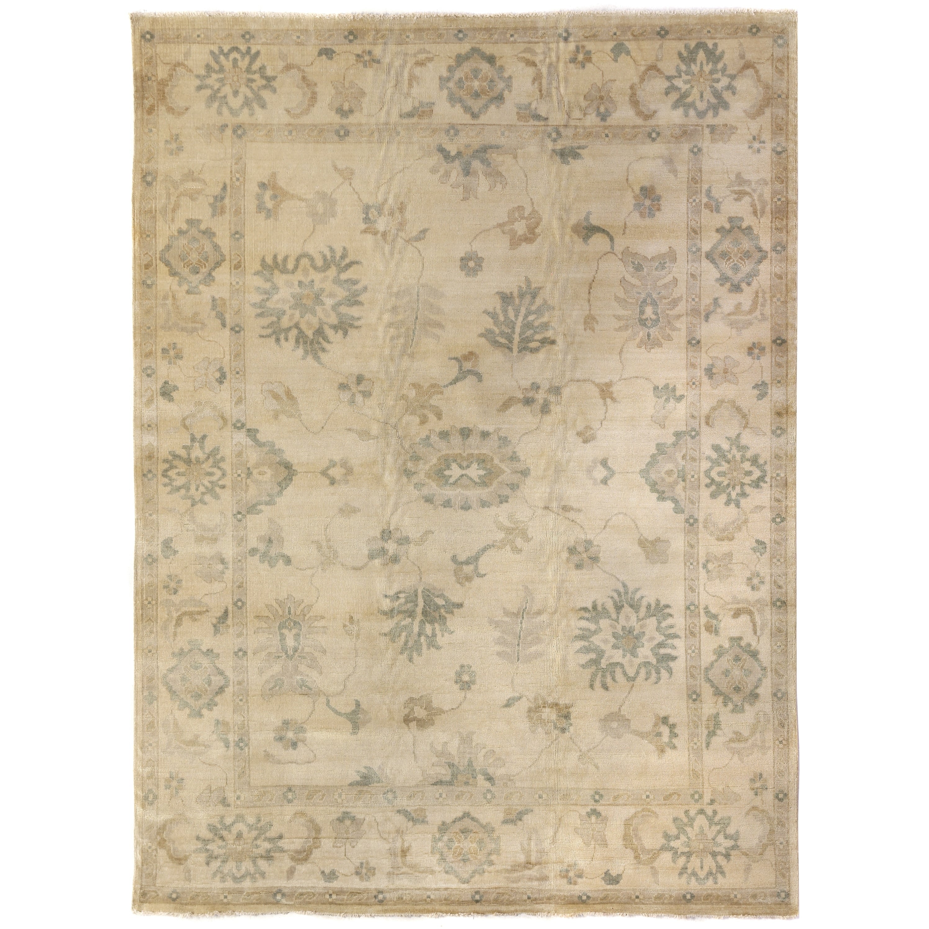 Antique Weave Oushak Hand Knotted New Zealand Wool Ivory Area Rug 14 X 18
