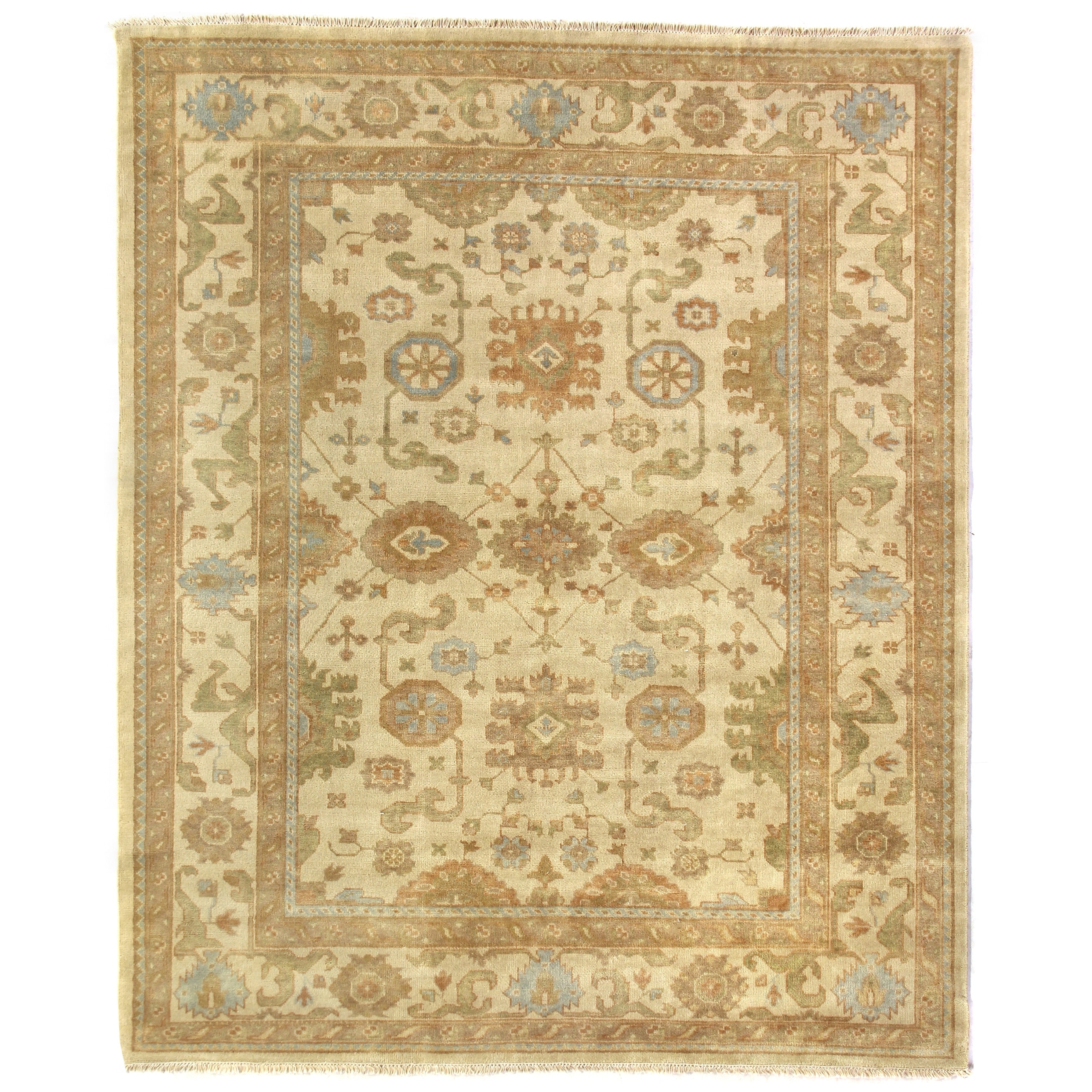 Antique Weave Oushak Hand Knotted New Zealand Wool Ivory Beige Area Rug 14 X 18