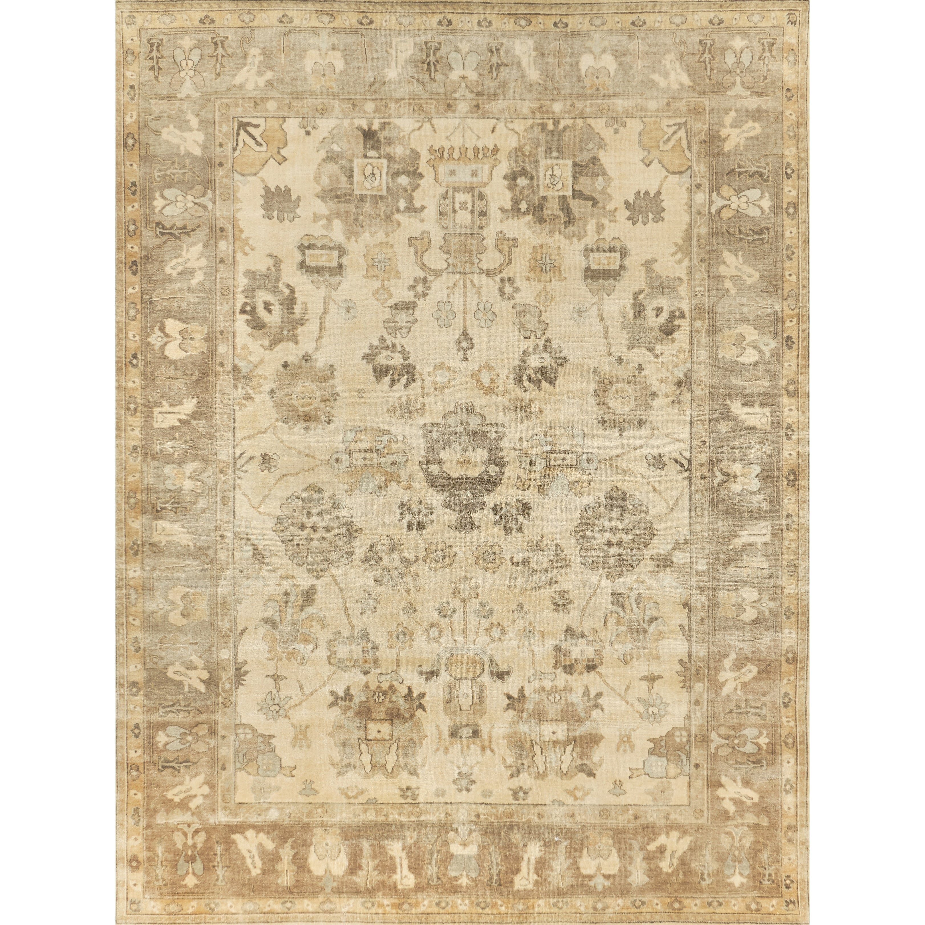 Antique Weave Oushak Hand Knotted New Zealand Wool Ivory Gray Beige Area Rug 3 X 9