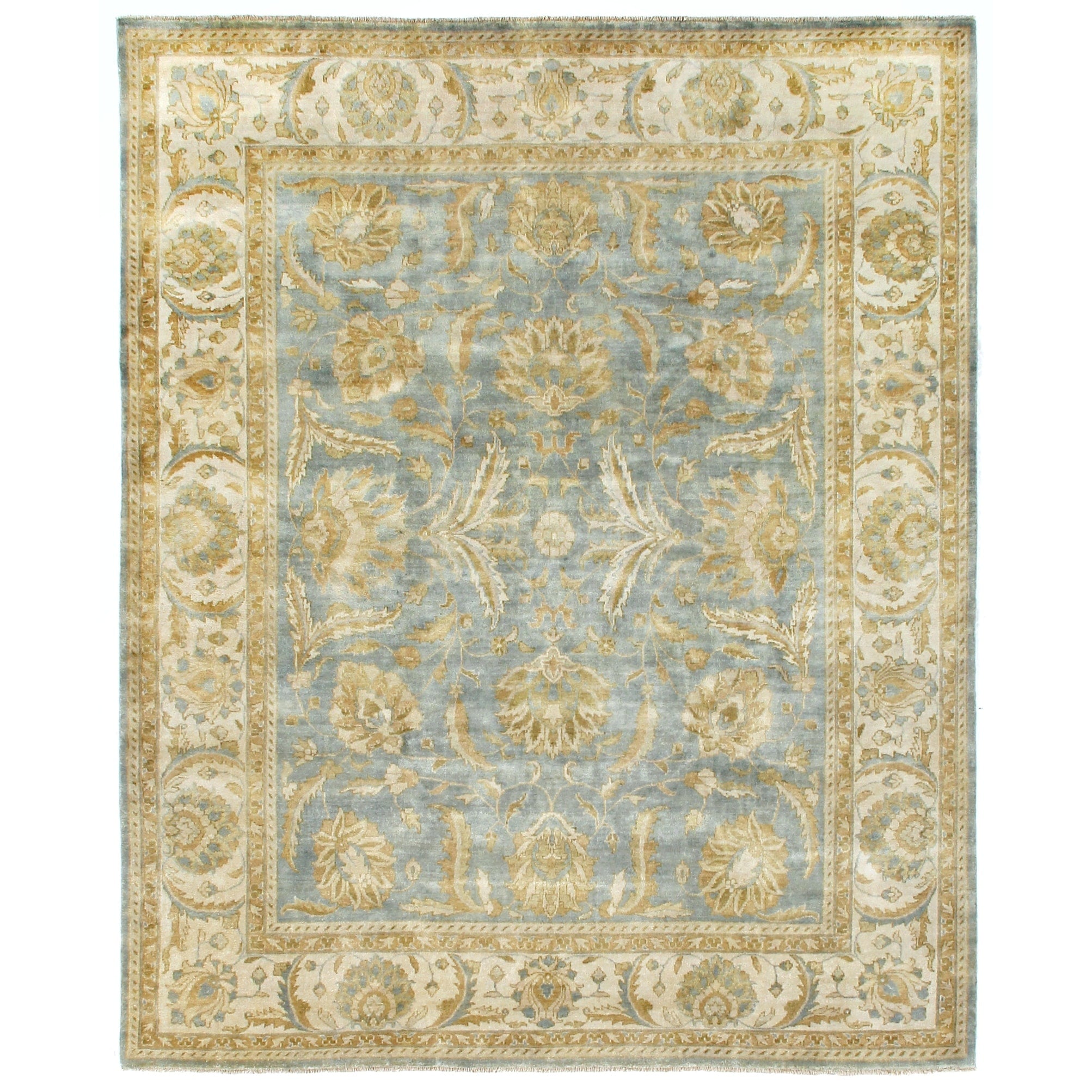 Antique Weave Oushak Hand Knotted New Zealand Wool Light Blue Ivory Area Rug