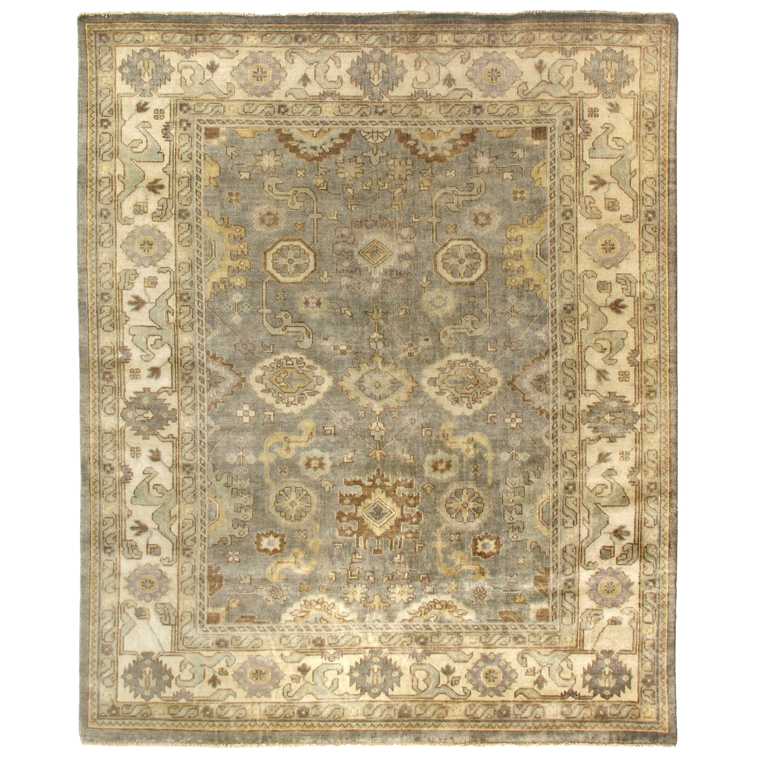 Antique Weave Oushak Hand Knotted New Zealand Wool Light Blue Ivory Area Rug