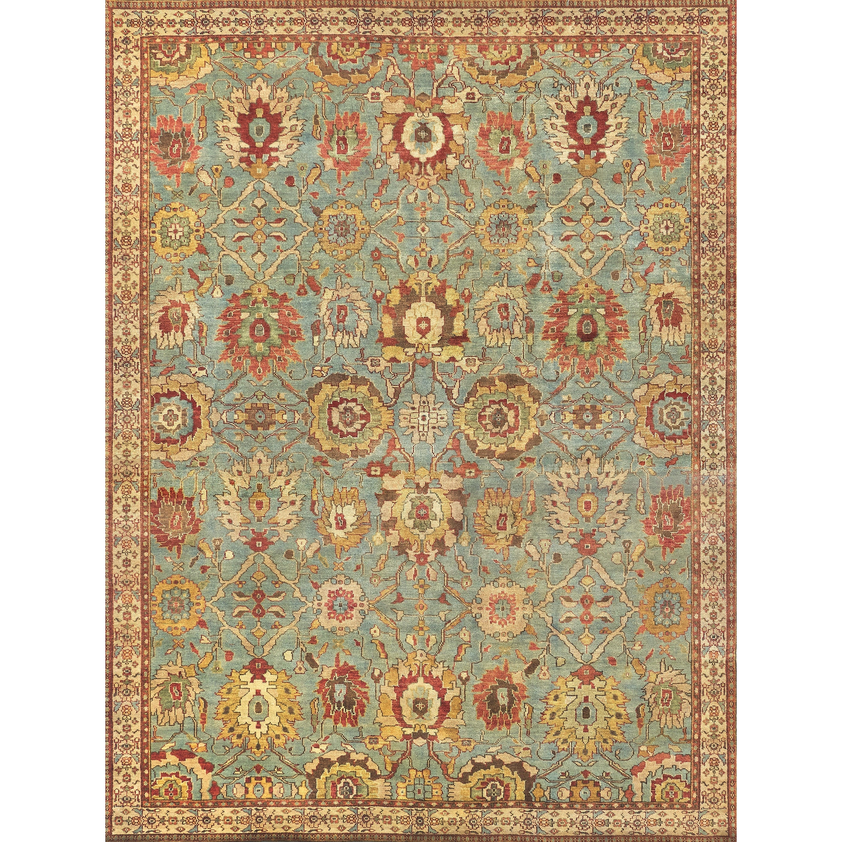 Antique Weave Serapi Hand Knotted New Zealand Wool Light Blue Ivory Area Rug