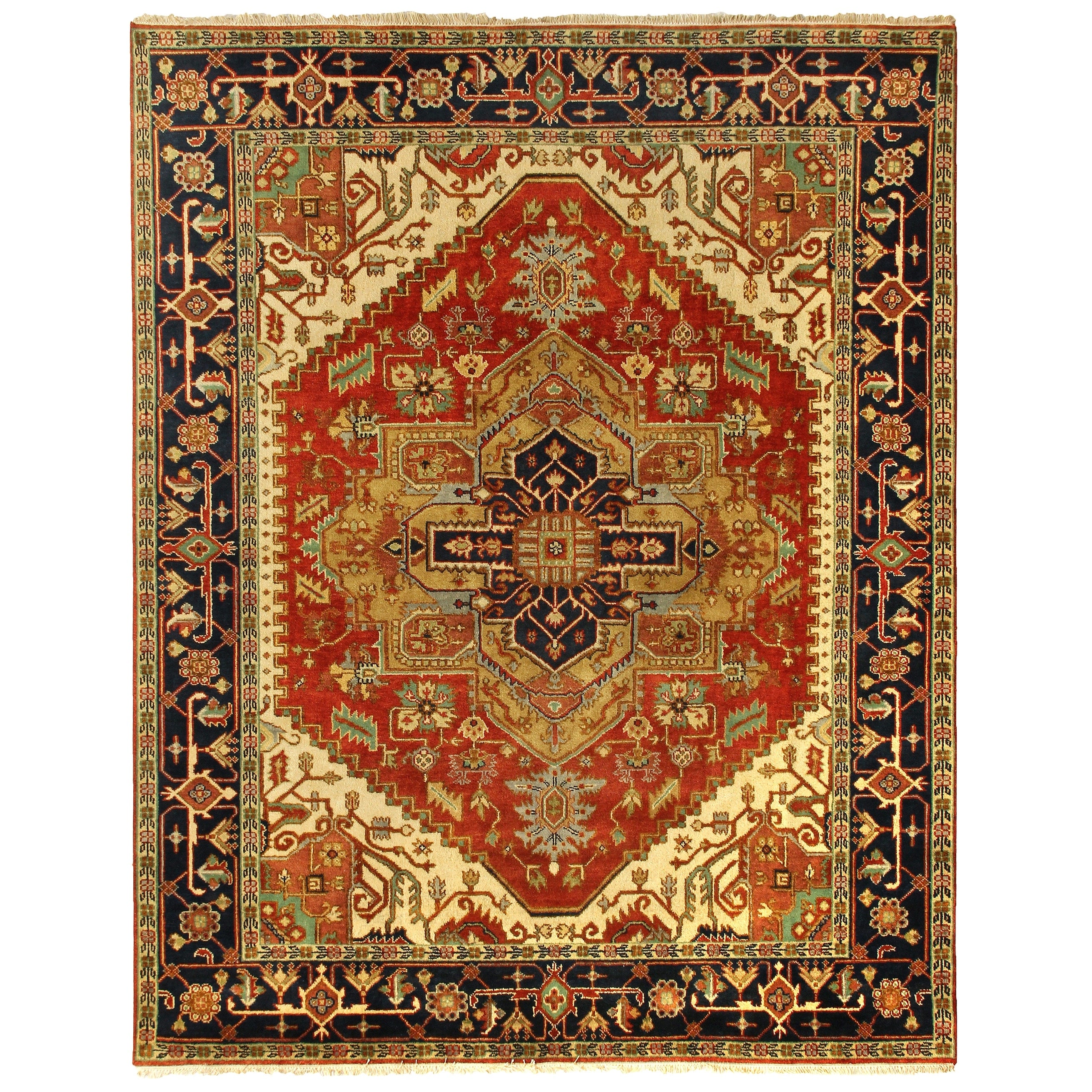 Antique Weave Serapi Hand Knotted New Zealand Wool Rust Navy Area Rug 12 X 18