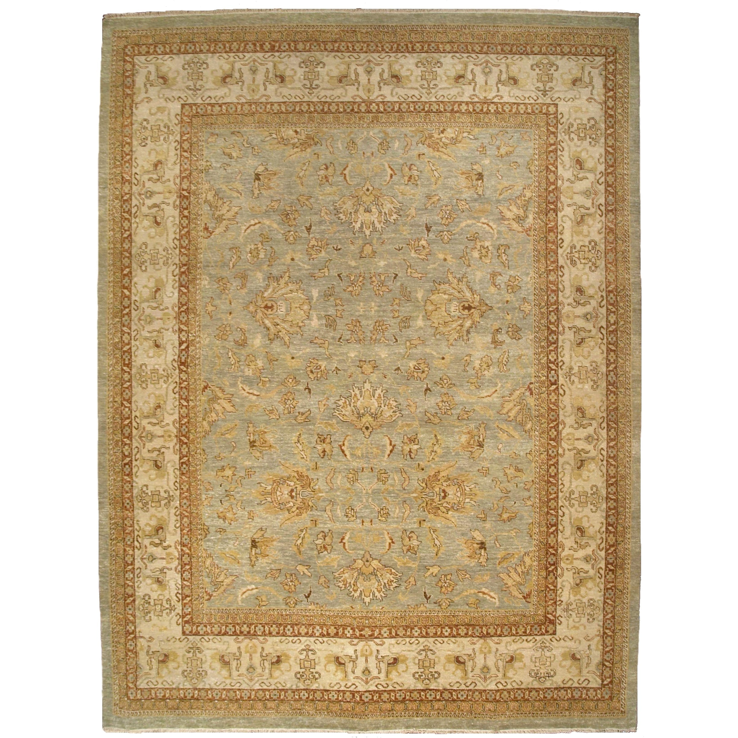 Antique Weave Ziegler Hand Knotted New Zealand Wool Blue Beige Area Rug 14 X 186