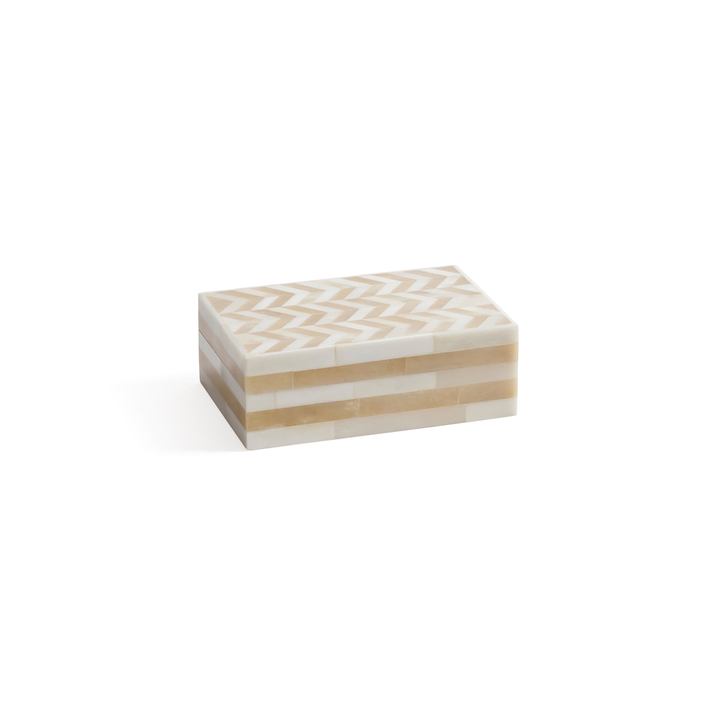 Antique White Bone Box With Chevron Pattern