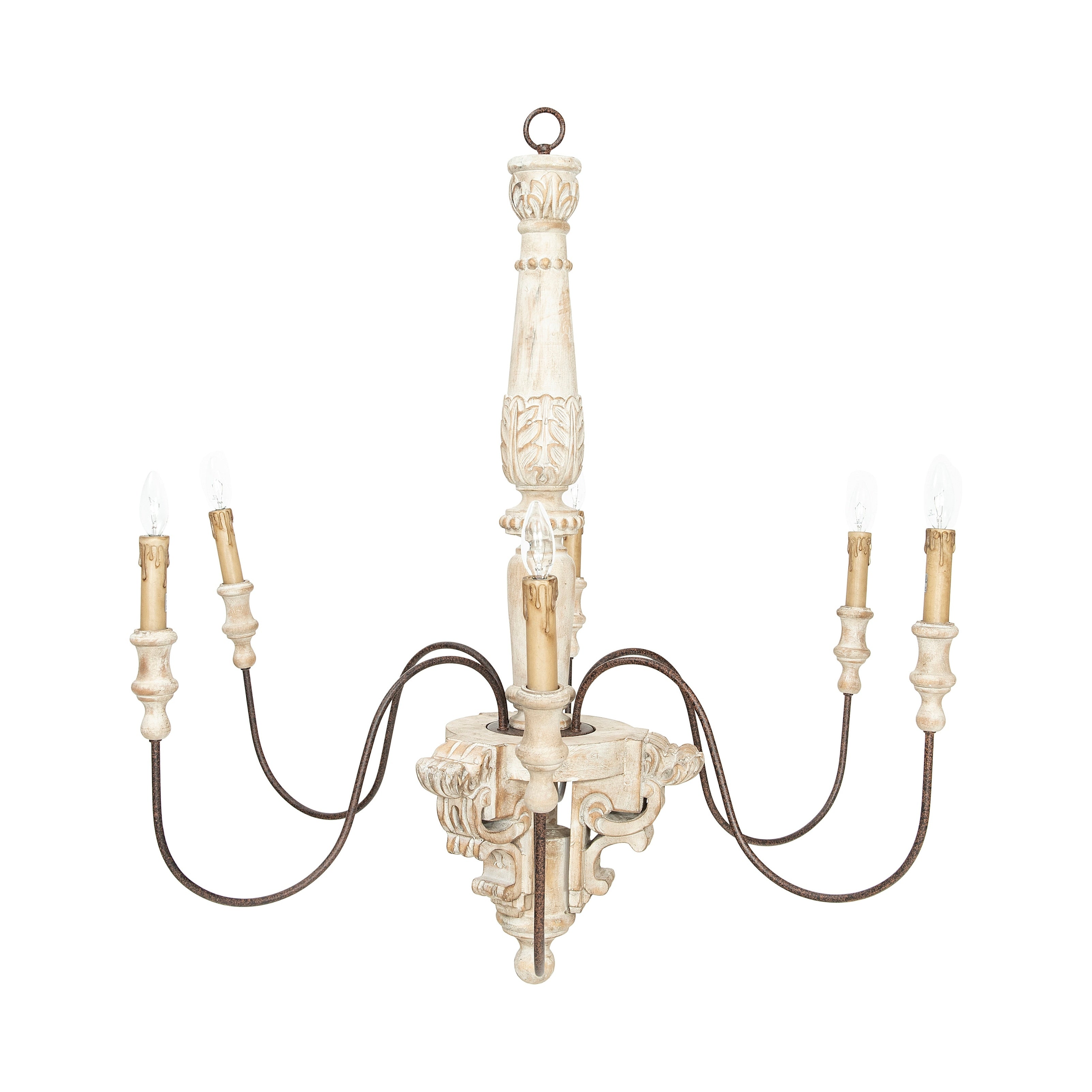 Wood Metal Chandelier With 6 Lights