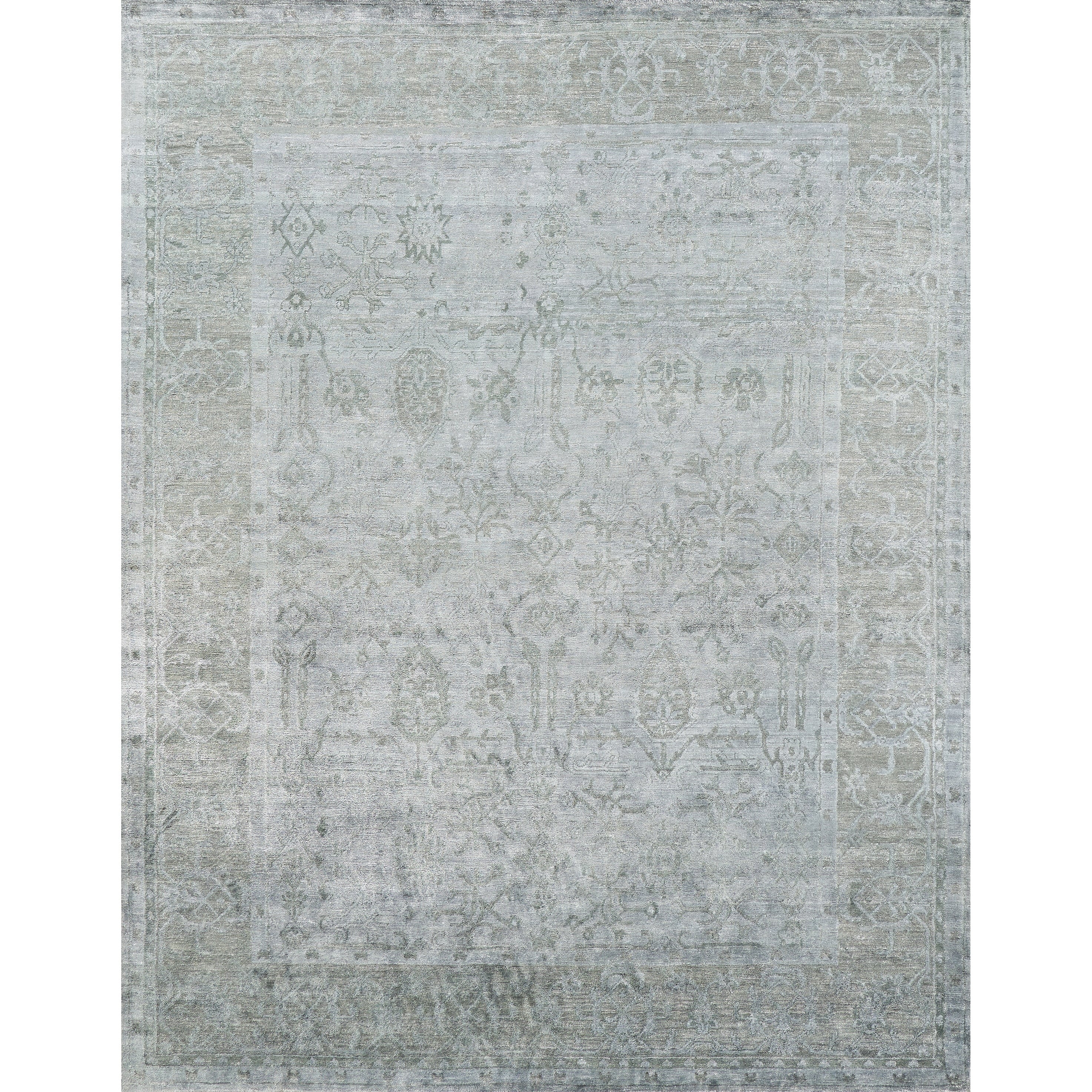 Antiqued Silk Hand Knotted Bamboo Silk Aqua Area Rug