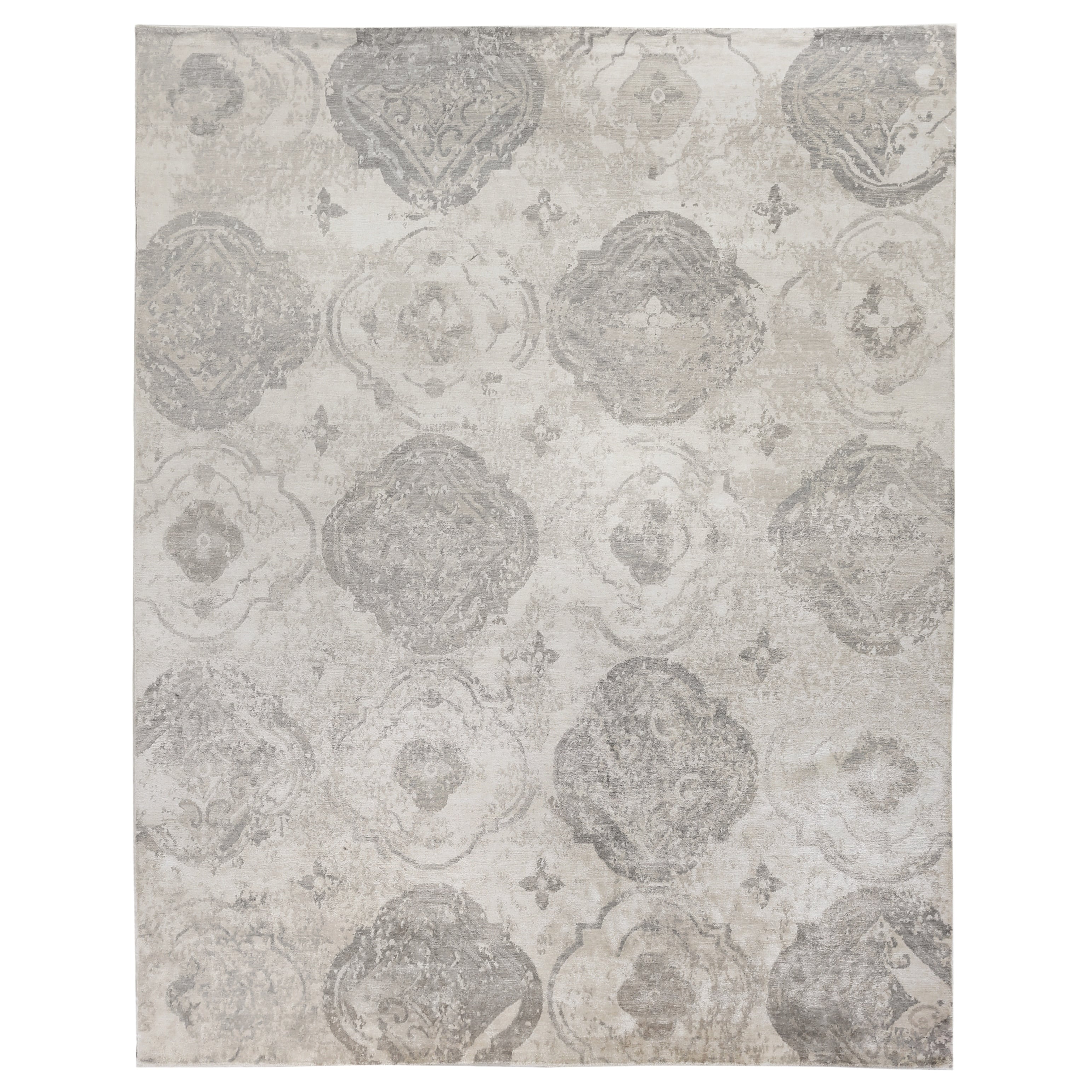 Antiqued Silk Hand Knotted Bamboo Silk Beige Ivory Area Rug 6 X 9