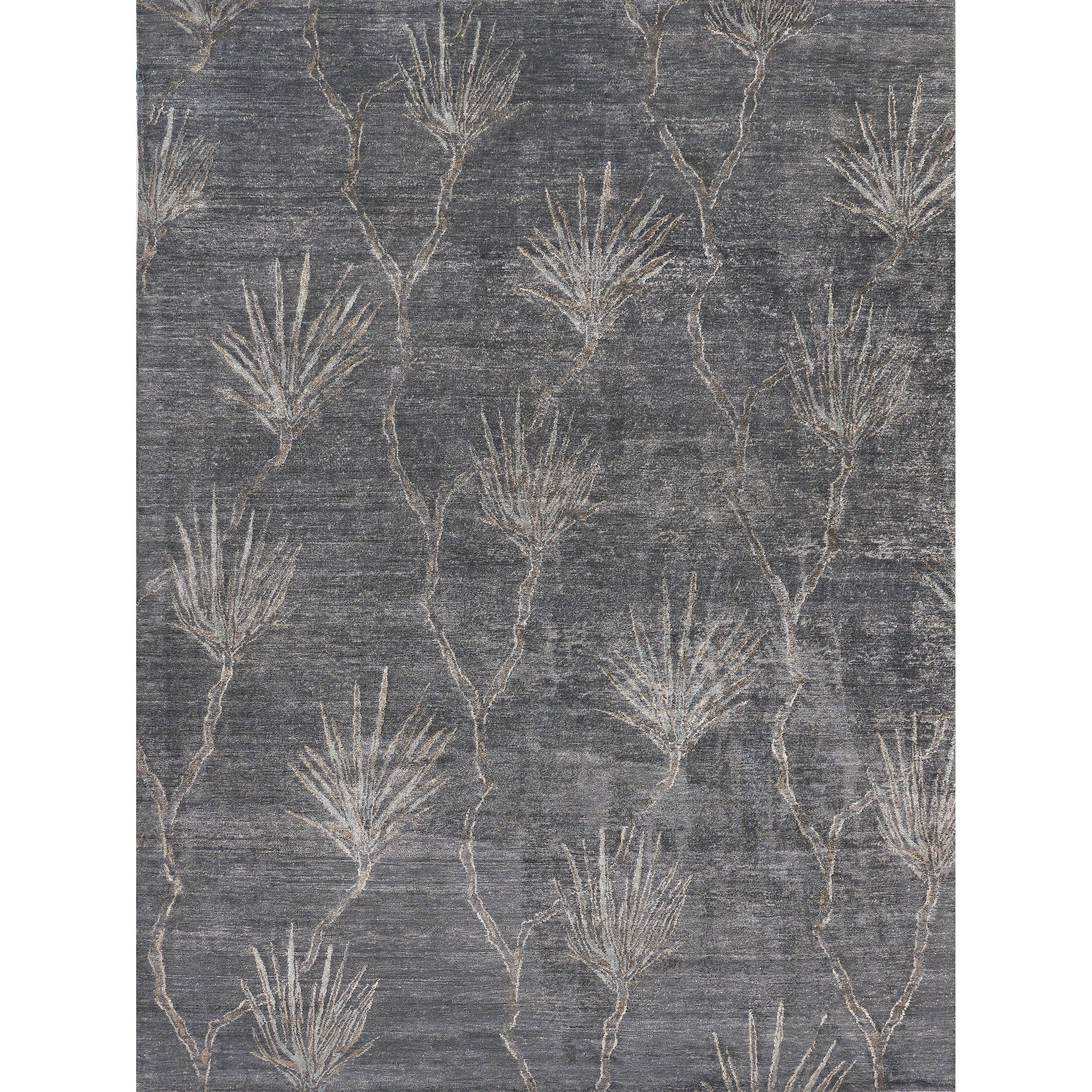 Antiqued Silk Hand Knotted Bamboo Silk Dark Gray Gray Area Rug