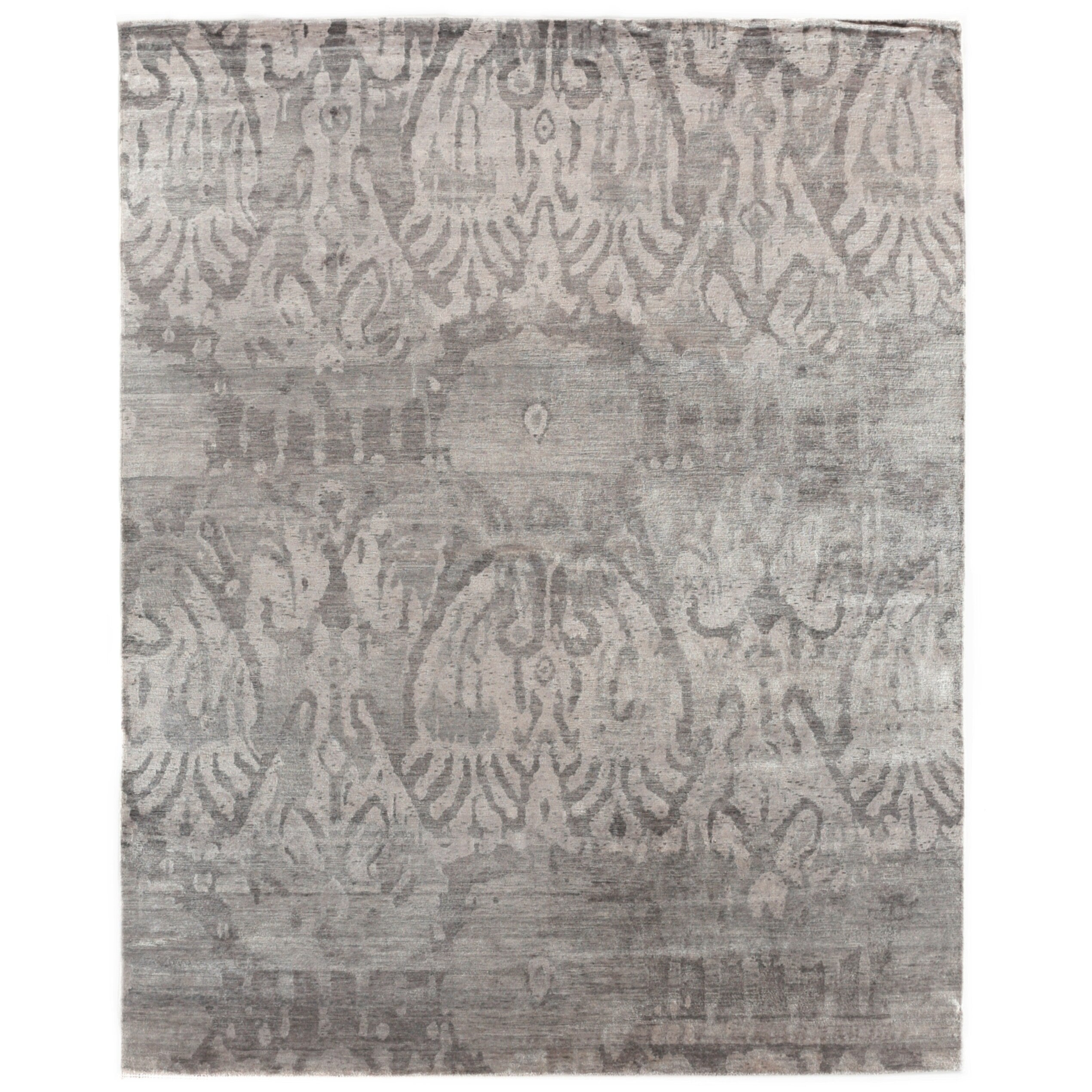 Antiqued Silk Hand Knotted Bamboo Silk Ivory Silver Area Rug