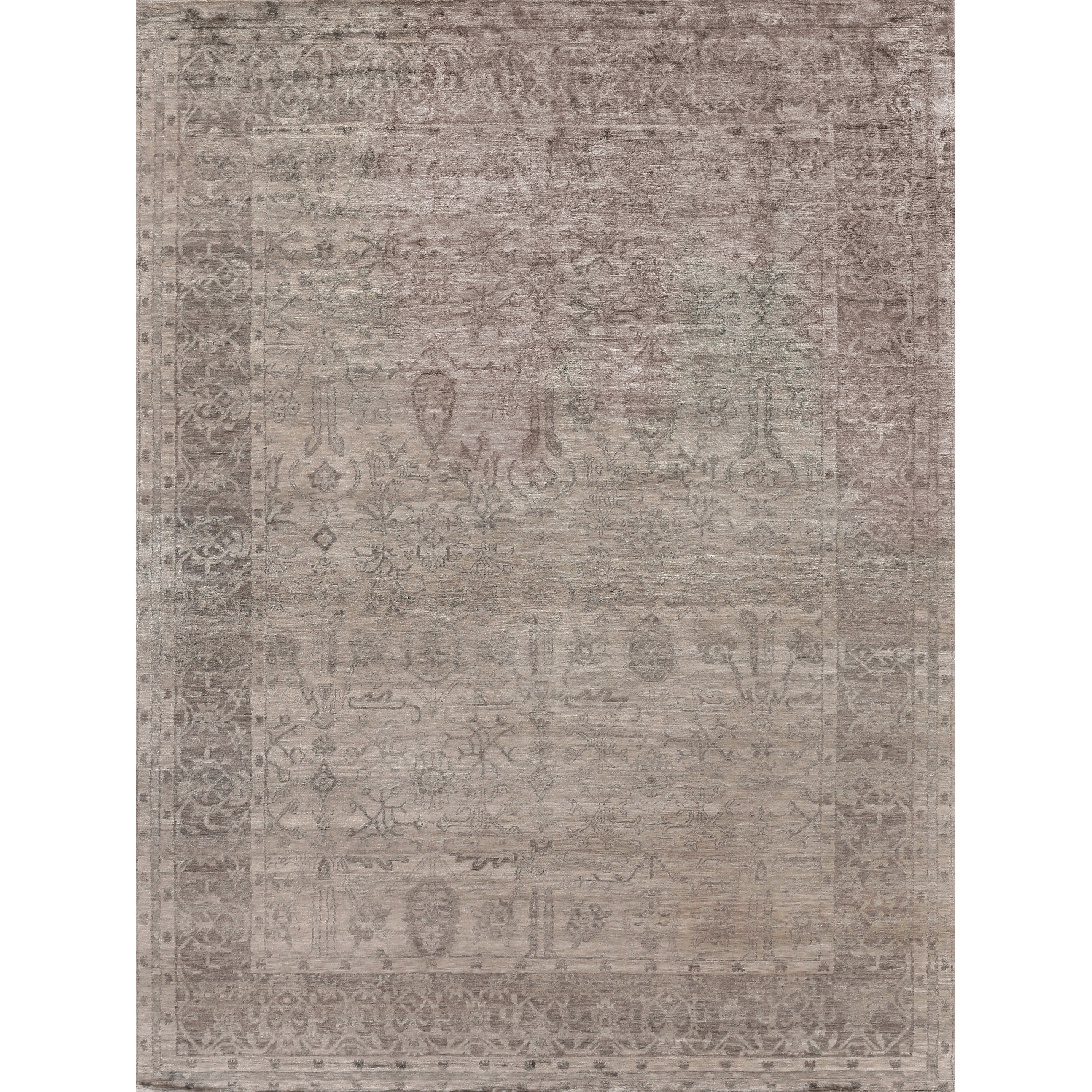 Antiqued Silk Hand Knotted Bamboo Silk Silver Area Rug